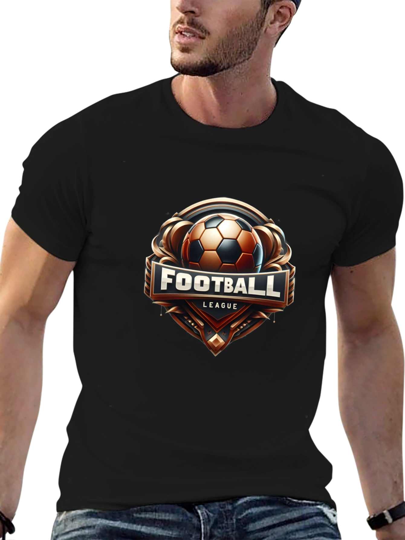 Football League Graphic Tee - Black Cotton T-Shirt