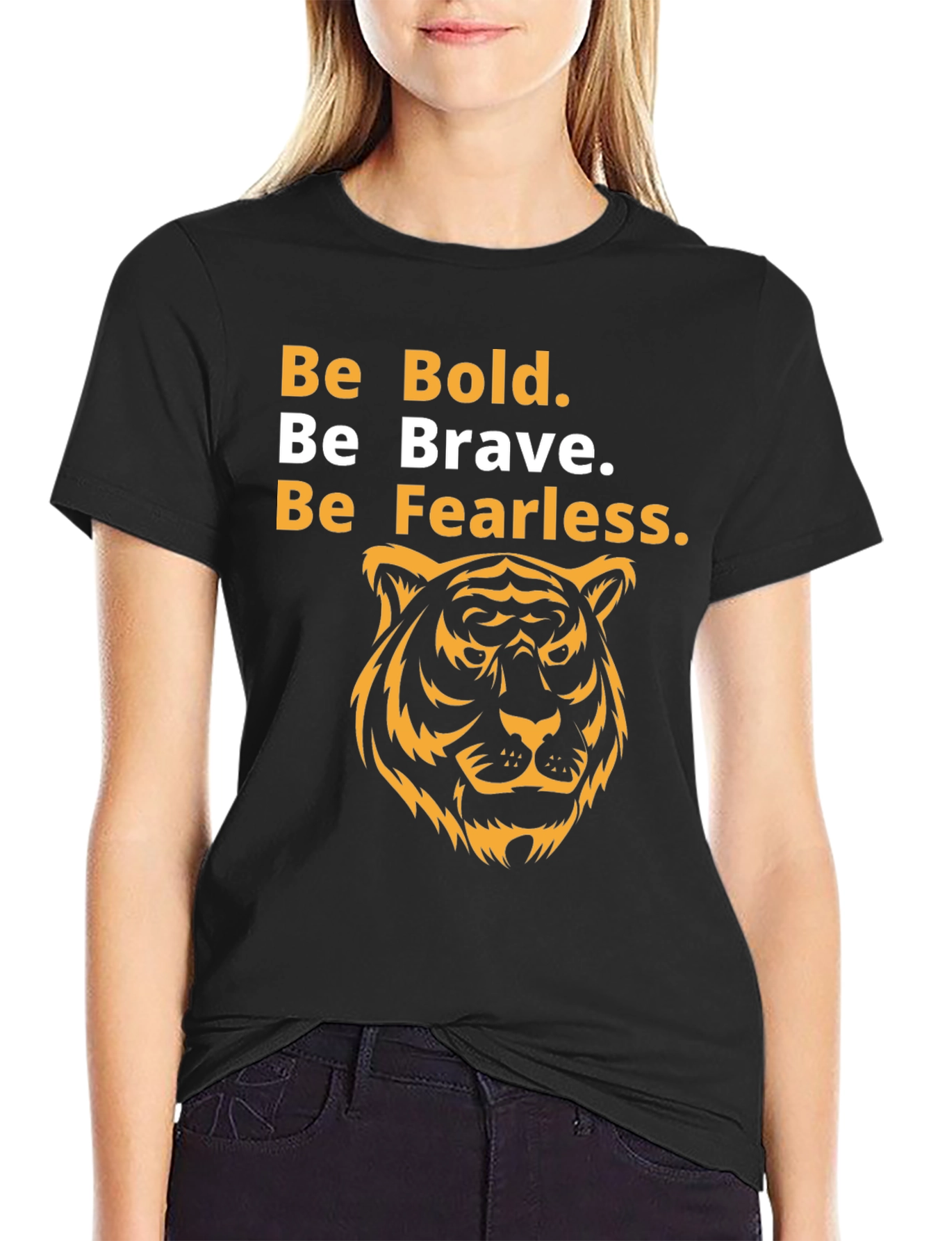 Bold Brave Fearless Tiger Graphic Tee - Black