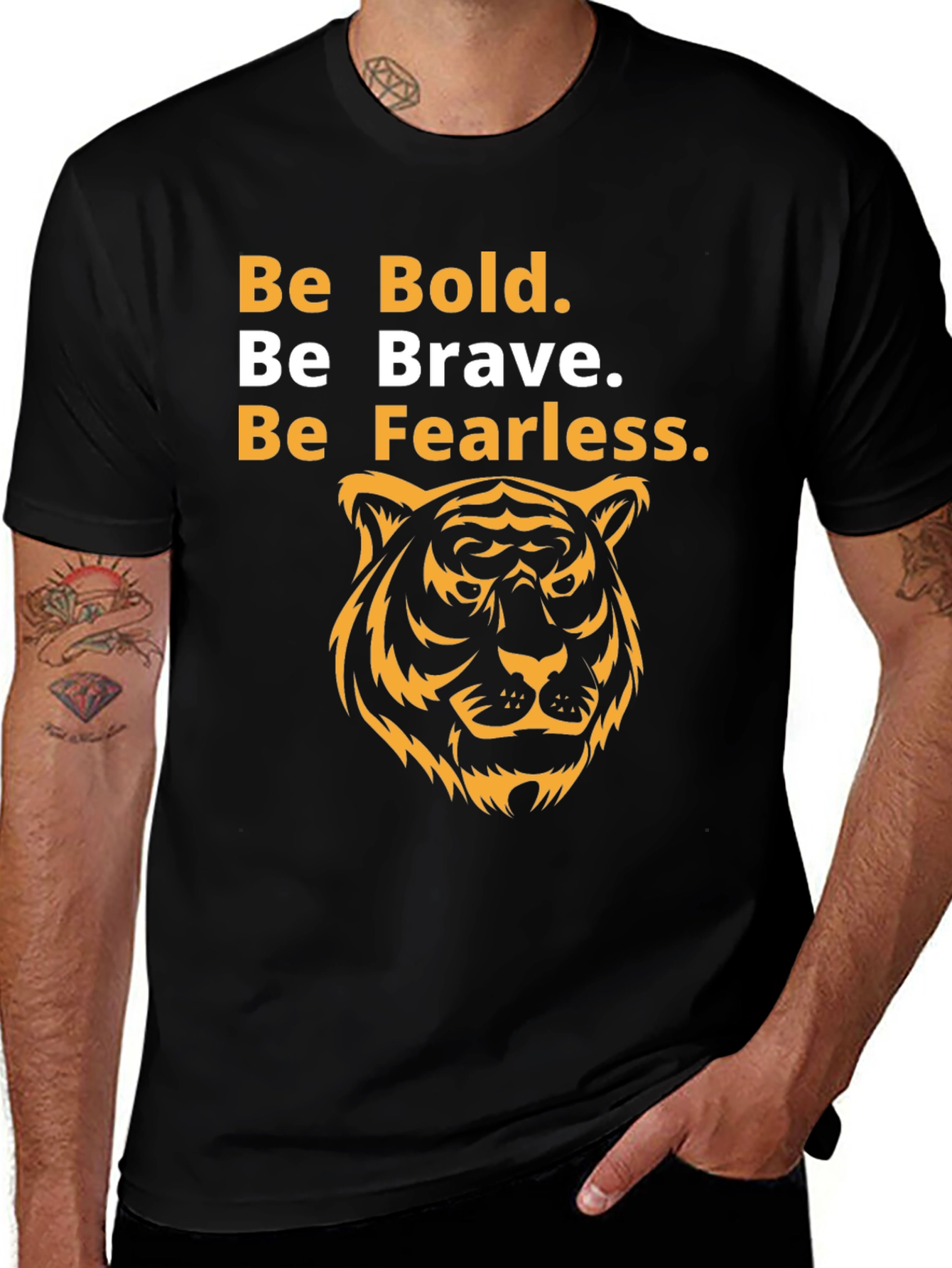 Bold Brave Fearless Tiger Graphic Tee - Black