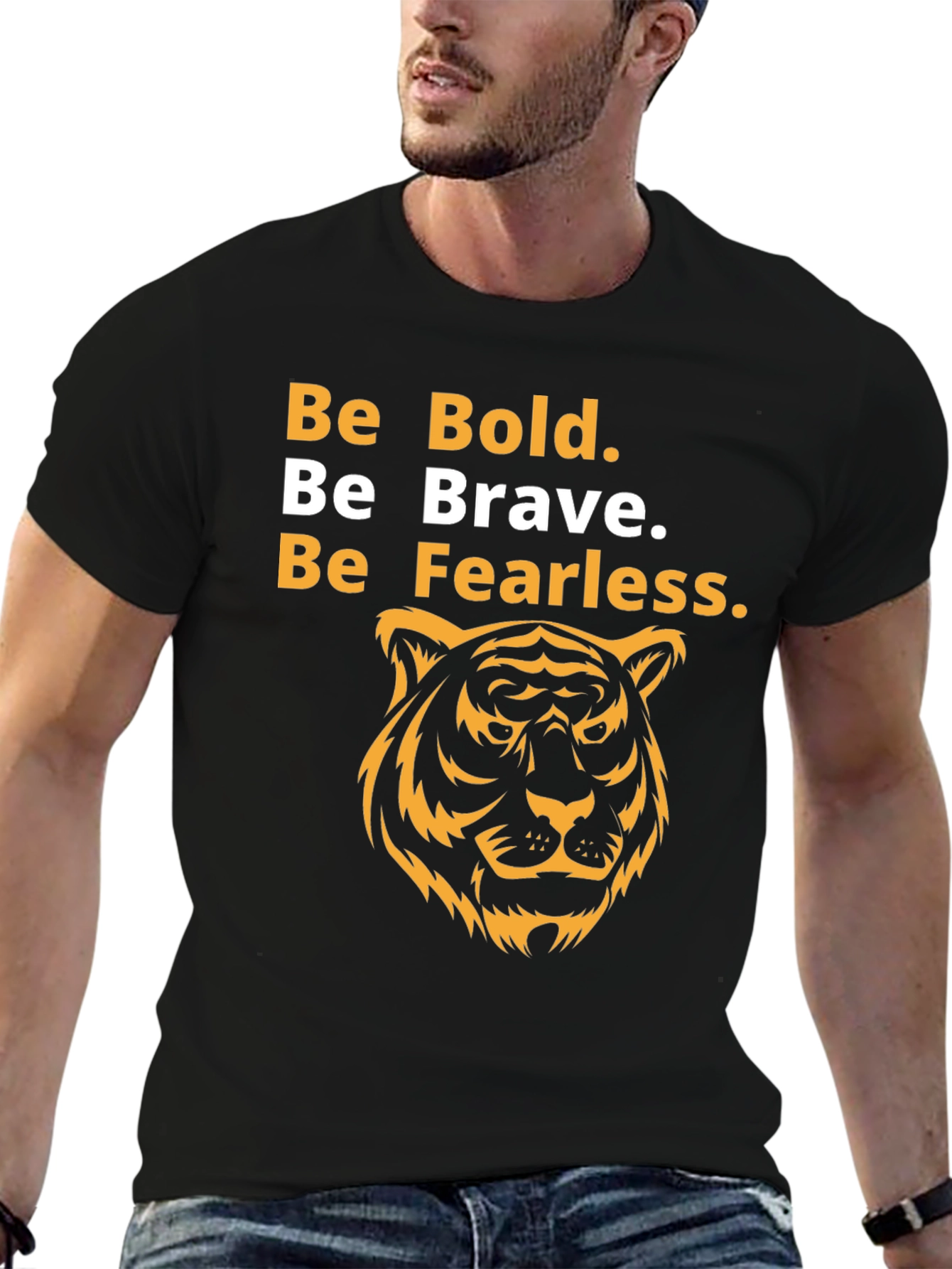 Bold Brave Fearless Tiger Graphic Tee - Black