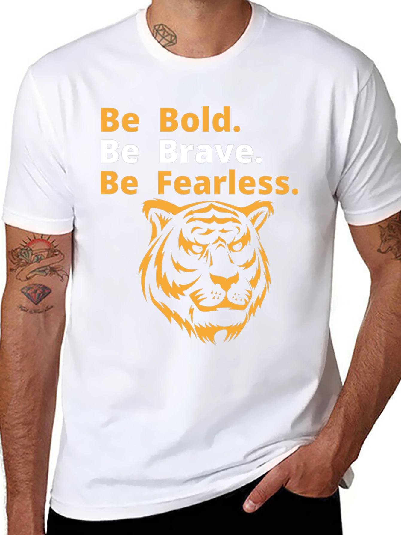 Bold Brave Fearless Tiger Graphic Tee - Black