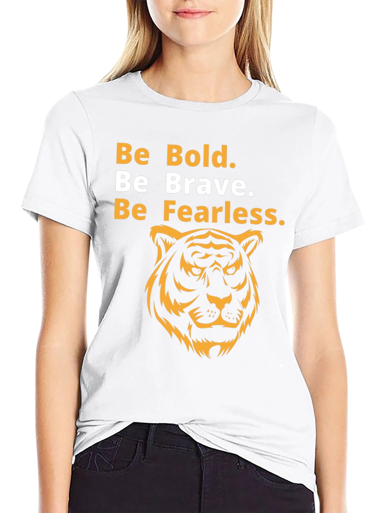 Bold Brave Fearless Tiger Graphic Tee - Black