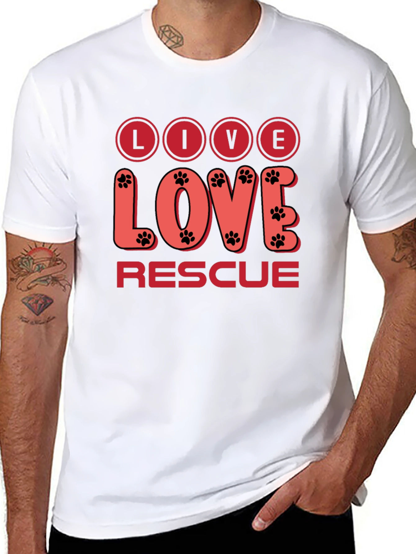 Live Love Rescue T-Shirt - Paw Print Design
