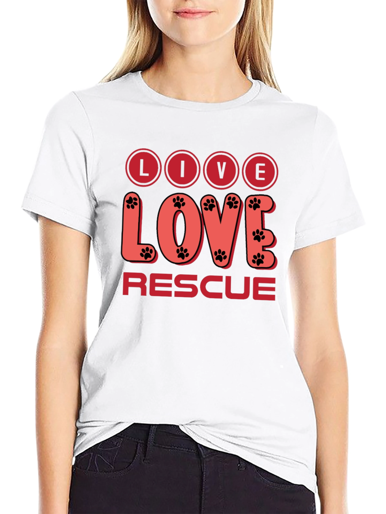 Live Love Rescue T-Shirt - Paw Print Design