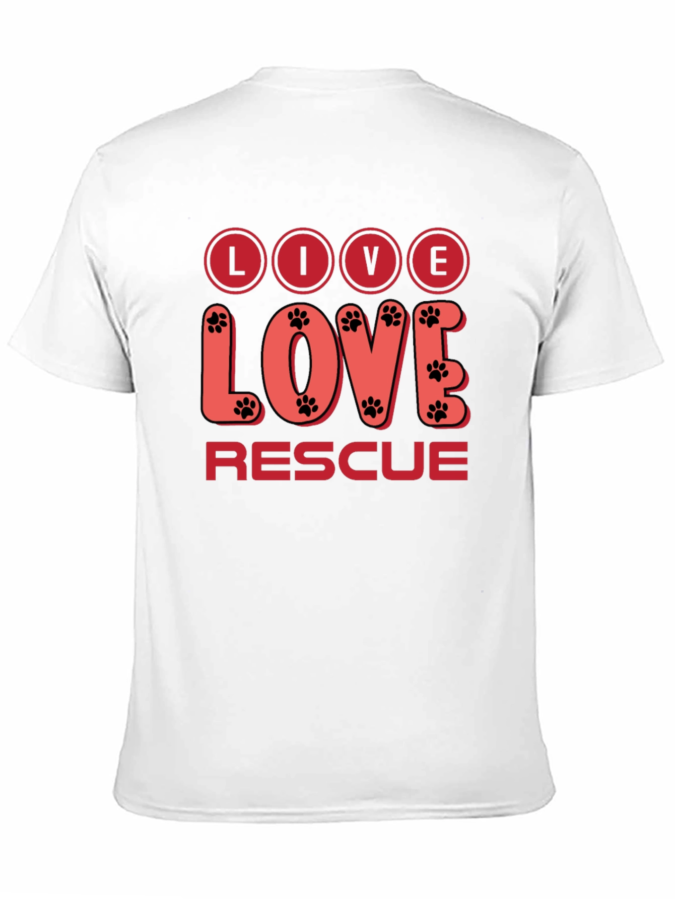 Live Love Rescue T-Shirt - Paw Print Design