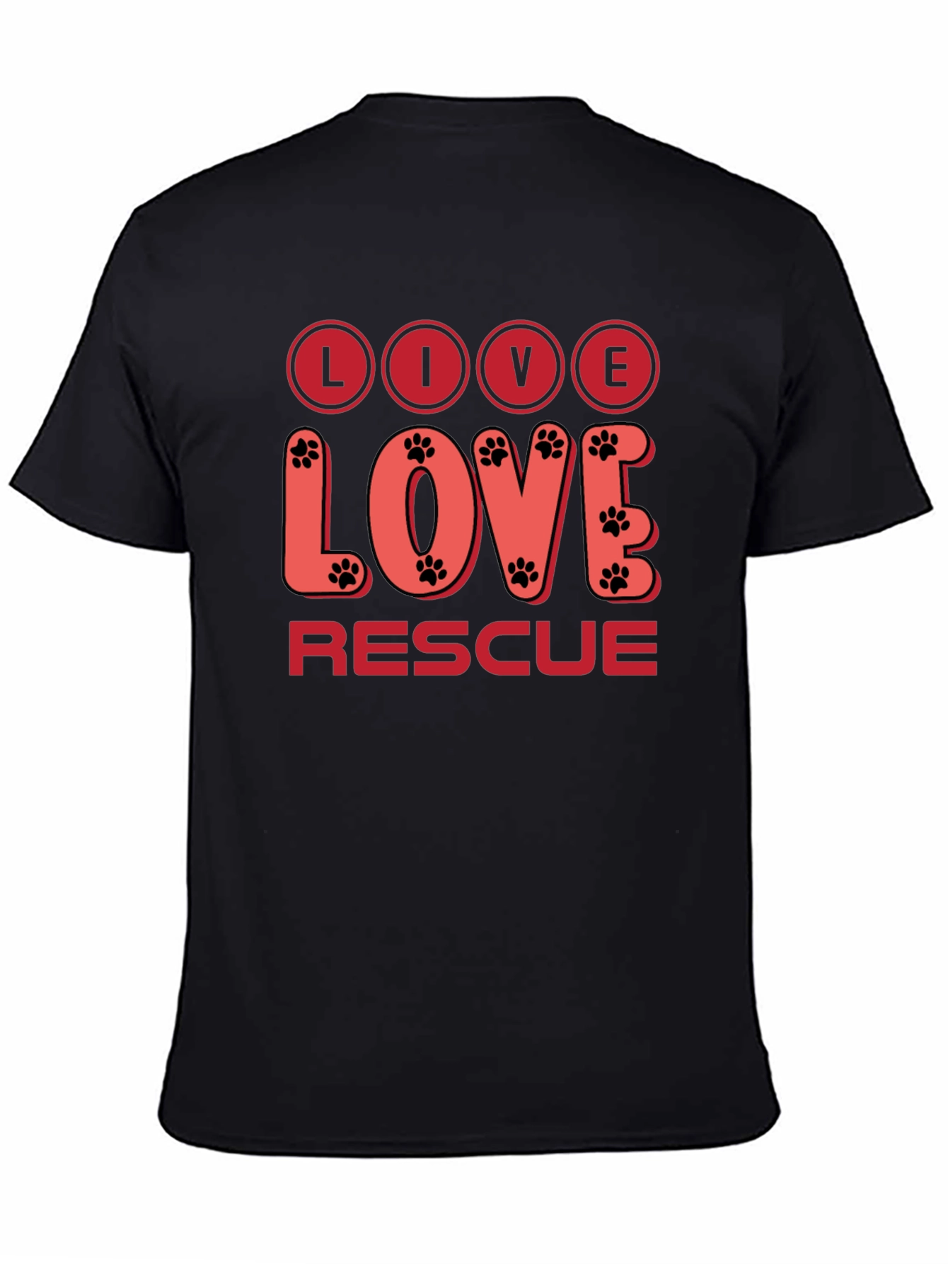 Live Love Rescue T-Shirt - Paw Print Design