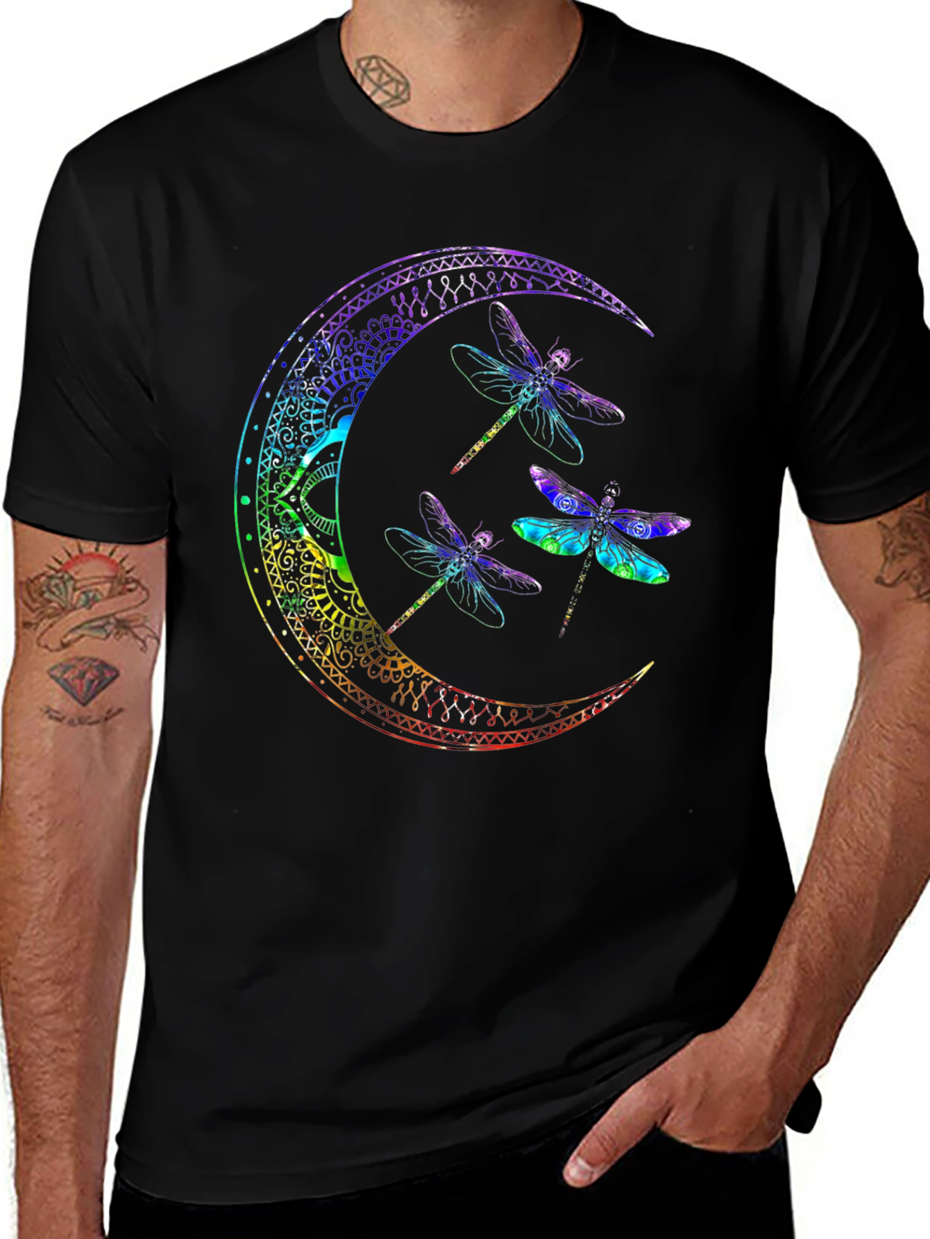 Dragonfly Moon Graphic Tee - Black Cotton Comfort