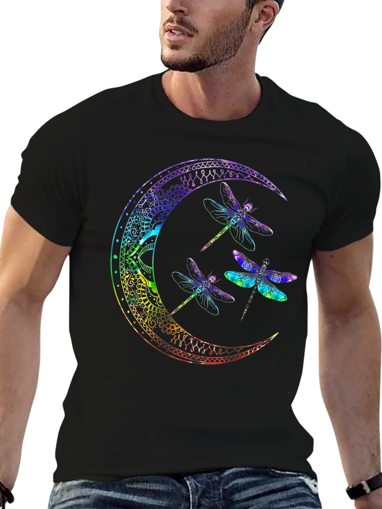 Dragonfly Moon Graphic Tee - Black Cotton Comfort