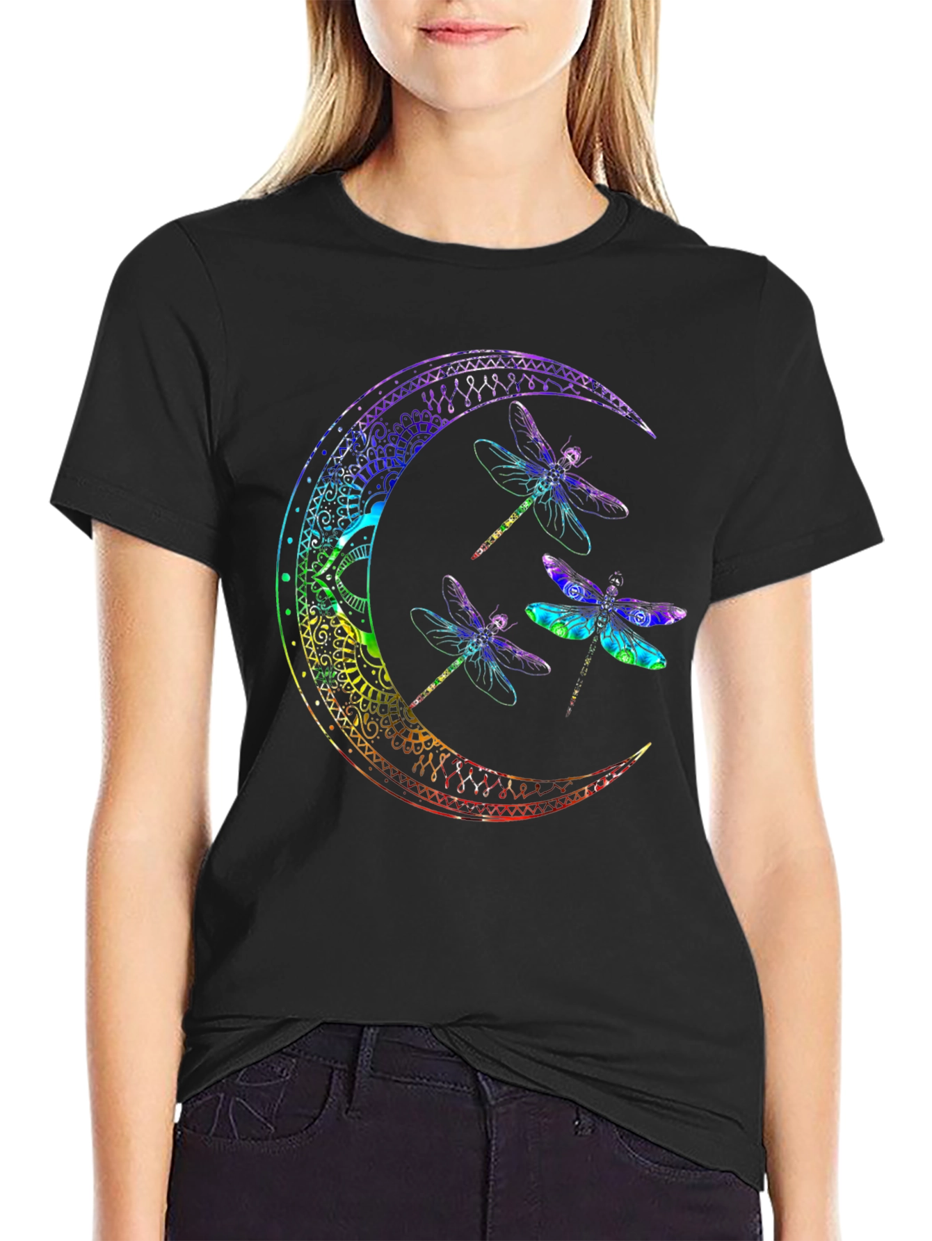 Dragonfly Moon Graphic Tee - Black Cotton Comfort
