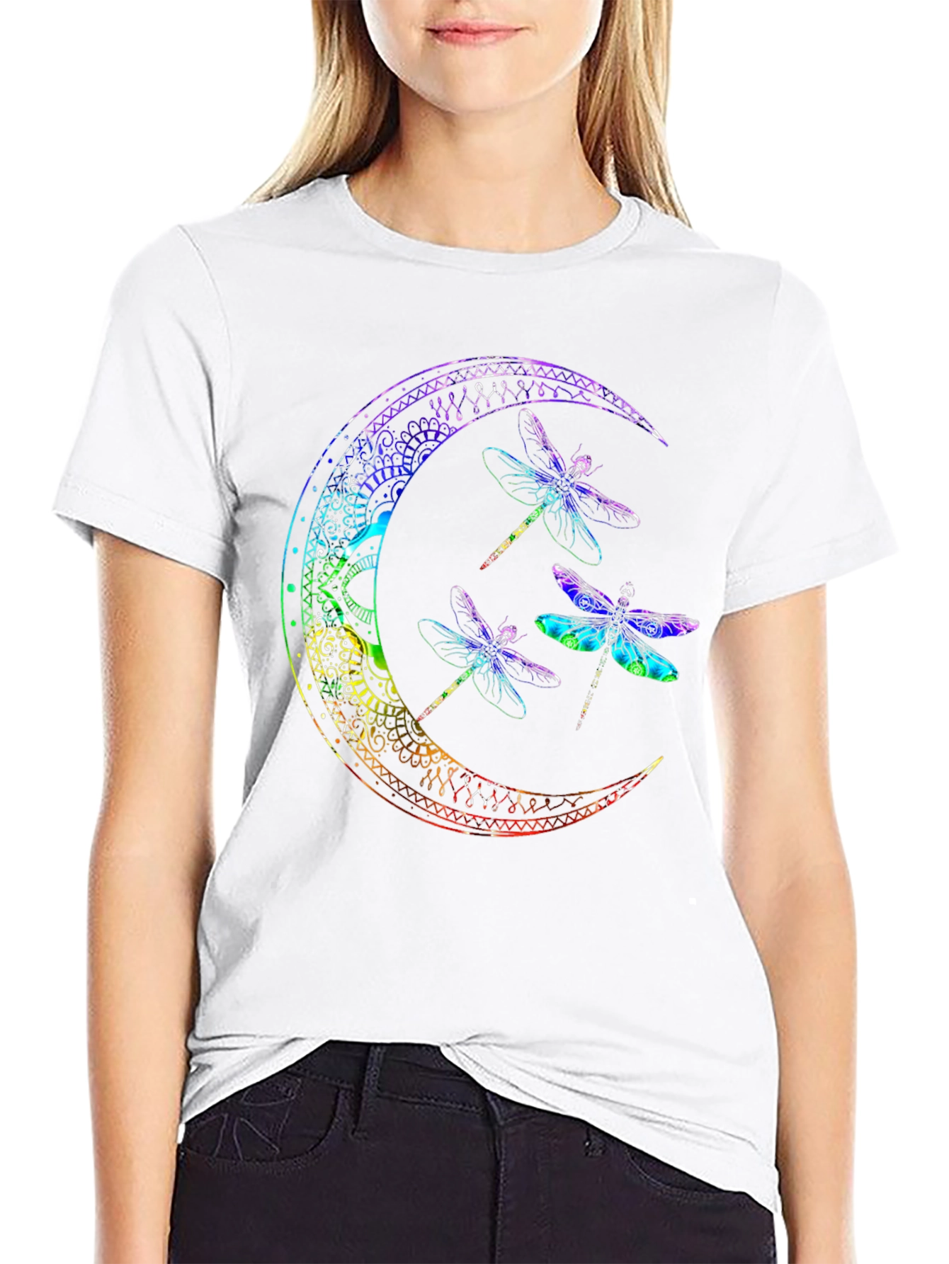 Dragonfly Moon Graphic Tee - Black Cotton Comfort