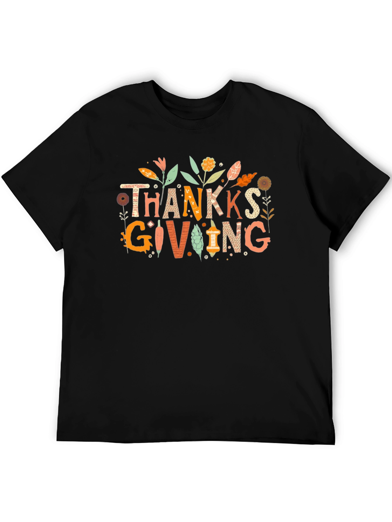 Thanksgiving Graphic Print Black T-Shirt
