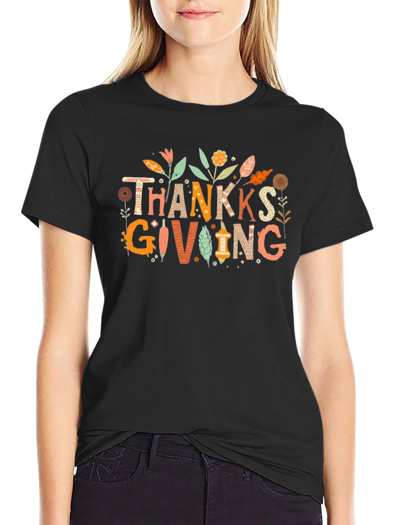 Thanksgiving Graphic Print Black T-Shirt