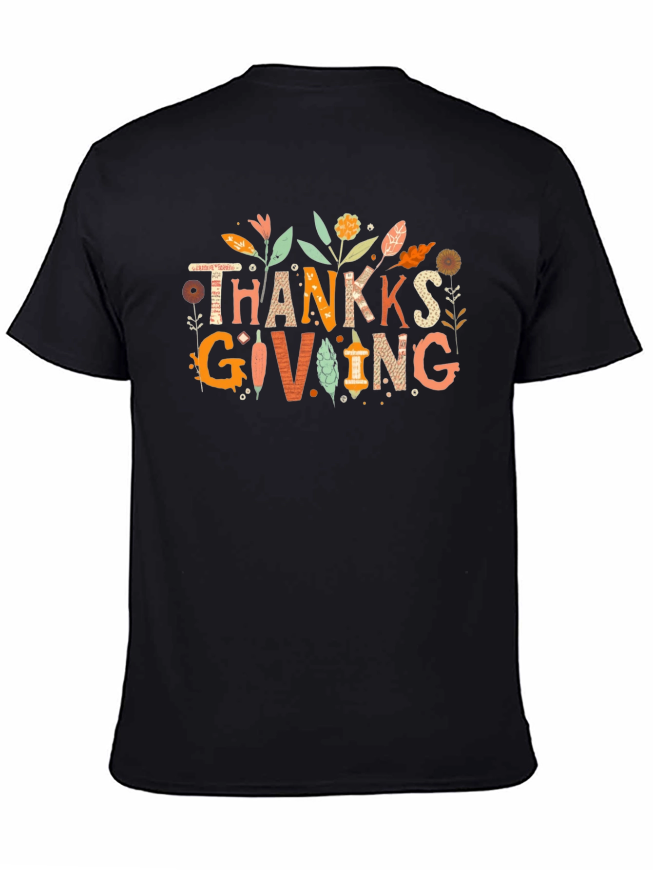 Thanksgiving Graphic Print Black T-Shirt