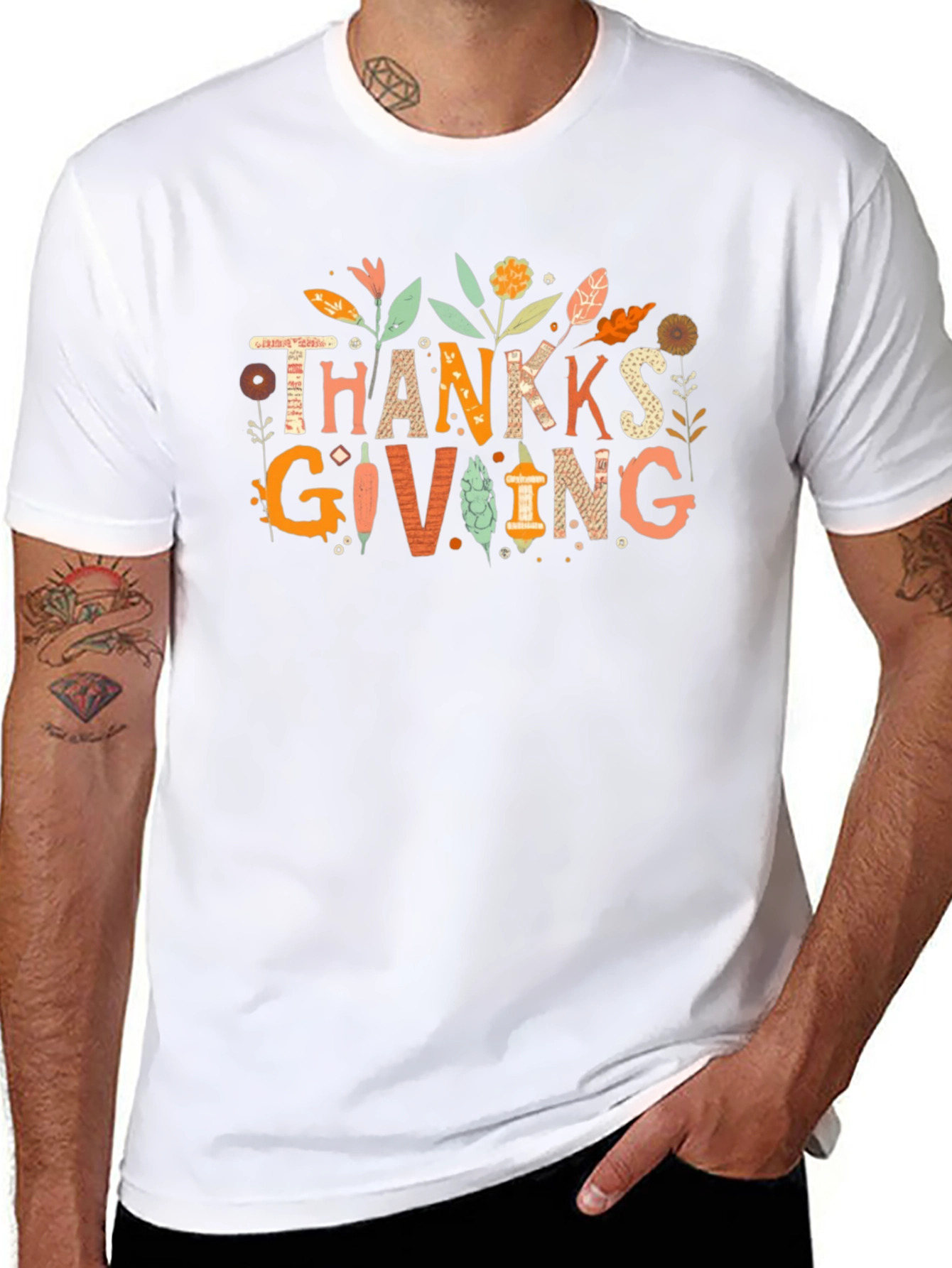 Thanksgiving Graphic Print Black T-Shirt