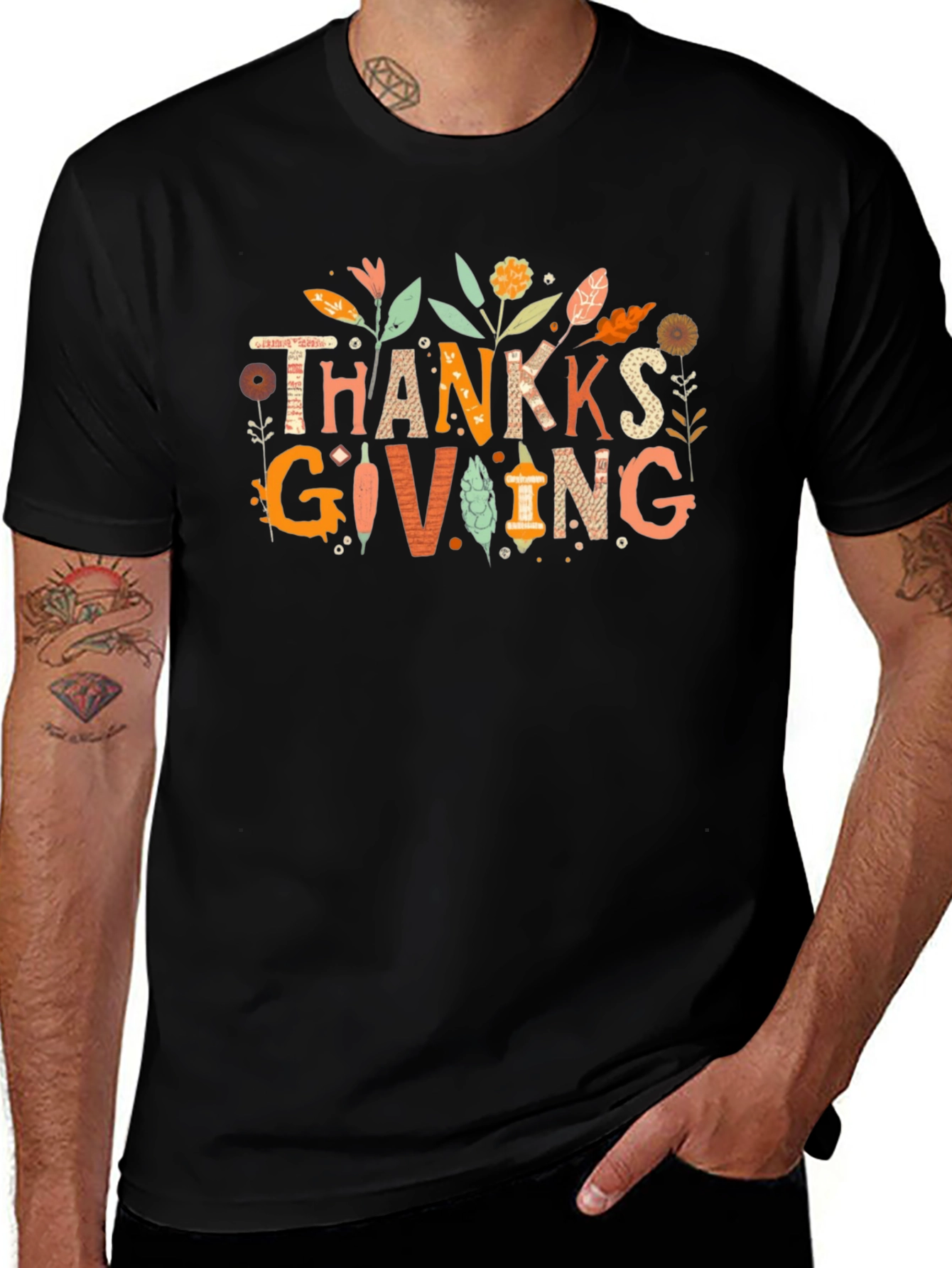 Thanksgiving Graphic Print Black T-Shirt