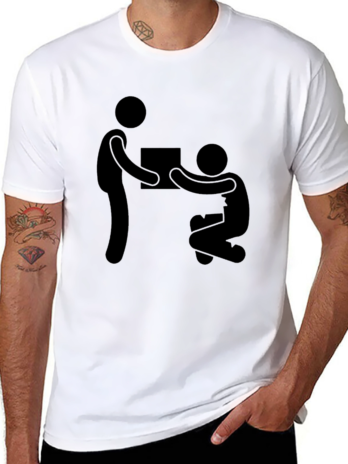 Stick Figure Giving Gift Black T-Shirt