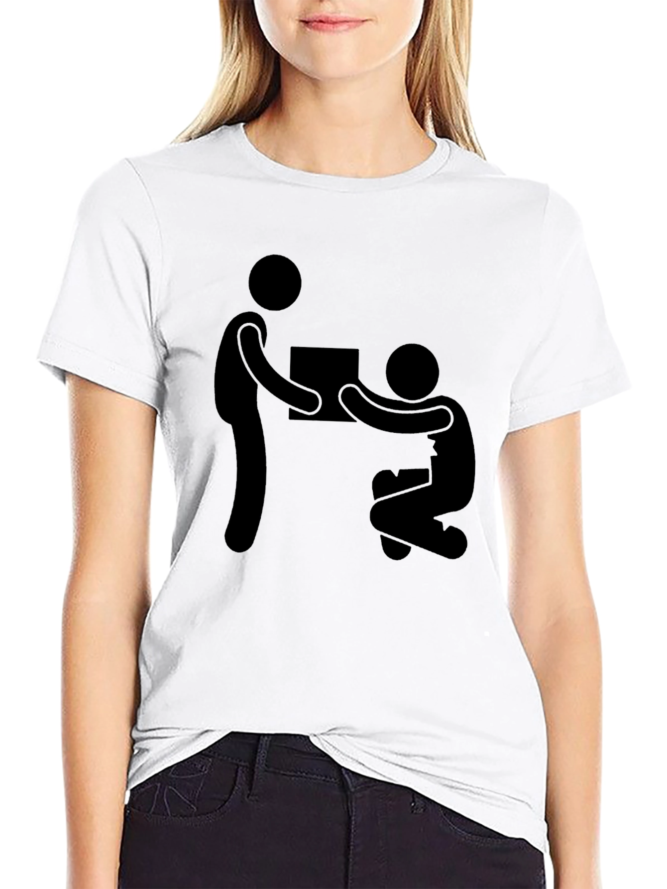 Stick Figure Giving Gift Black T-Shirt