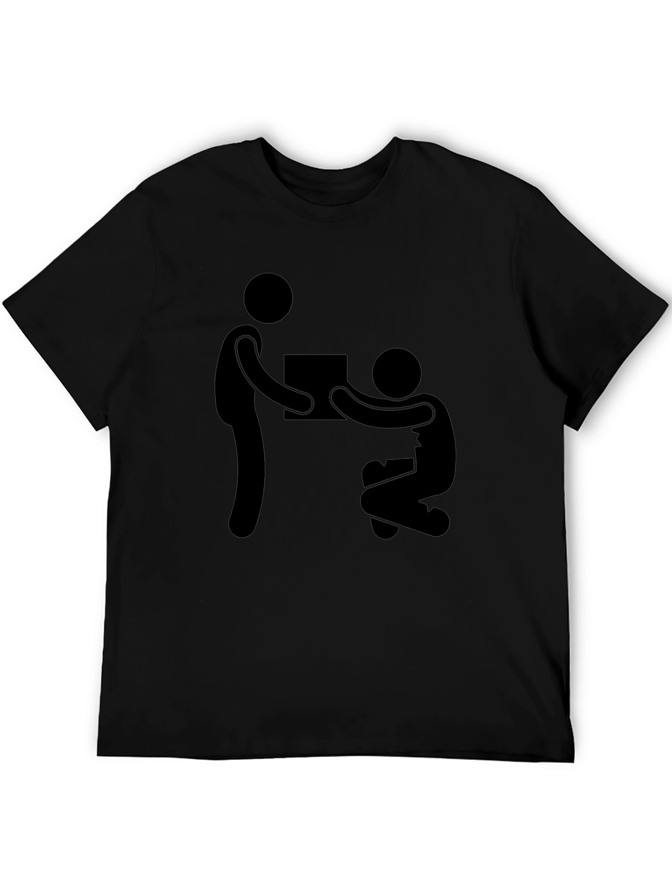 Stick Figure Giving Gift Black T-Shirt