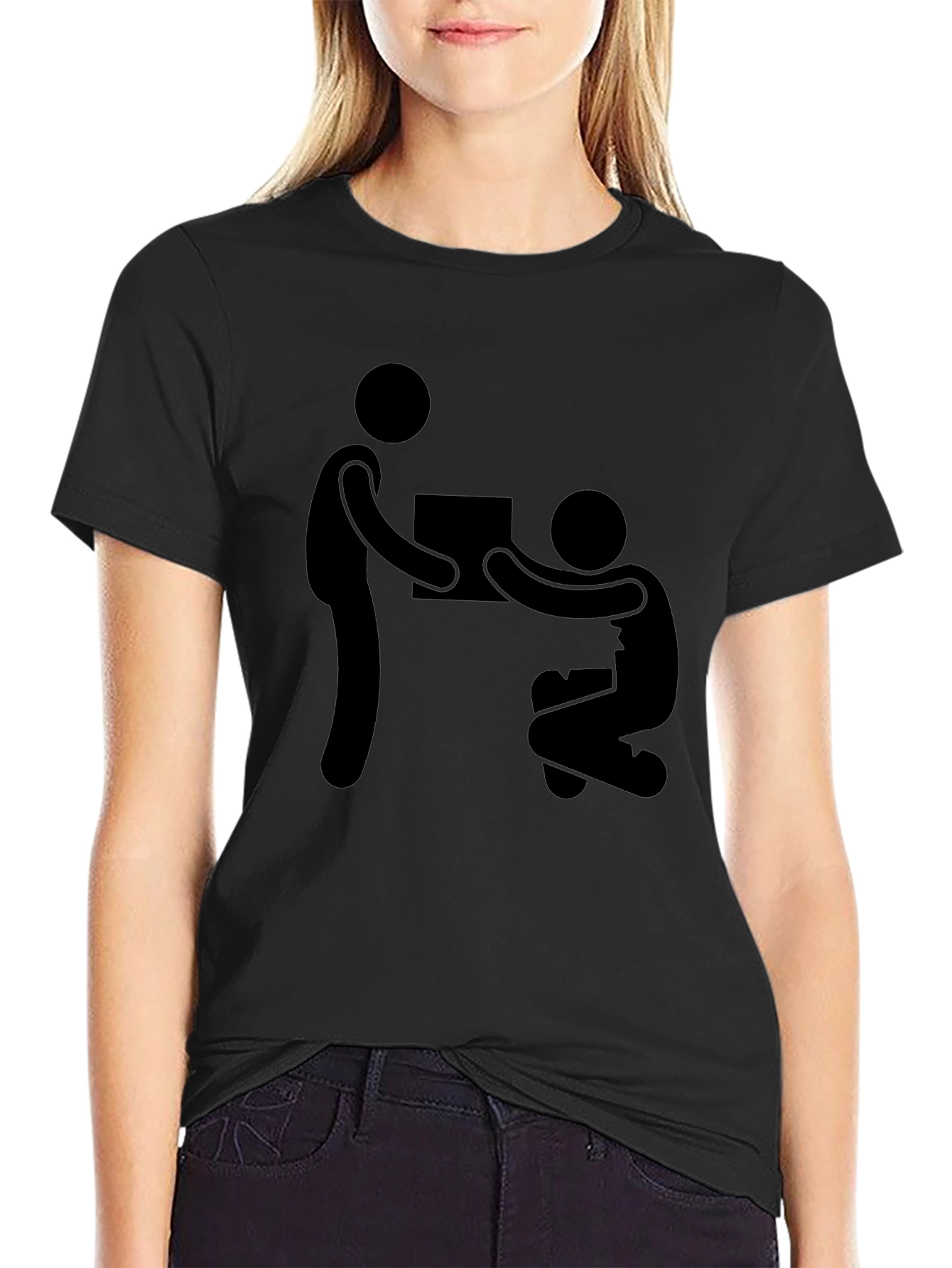 Stick Figure Giving Gift Black T-Shirt