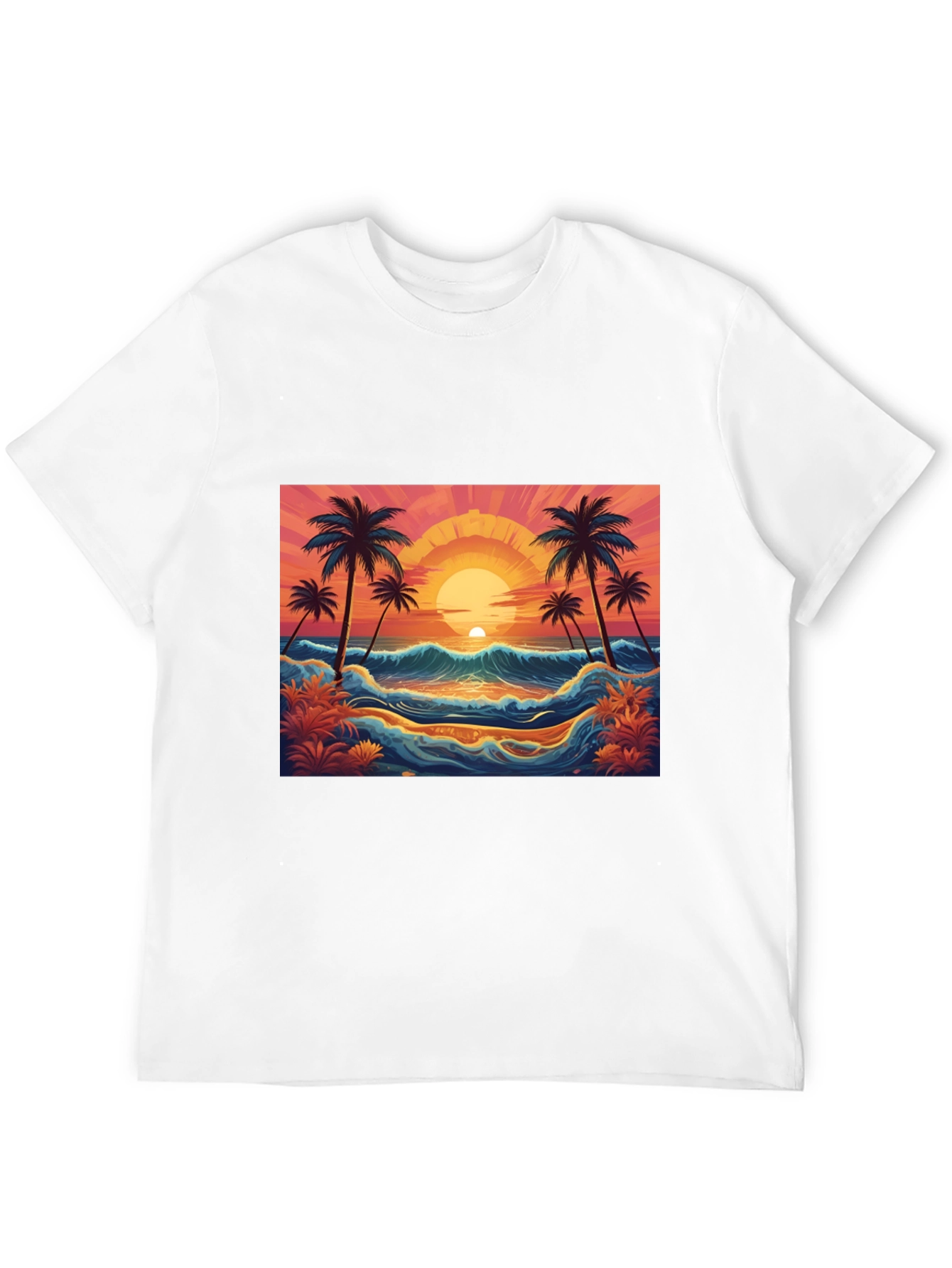 Sunset Beach Palm Tree Graphic Black Tee