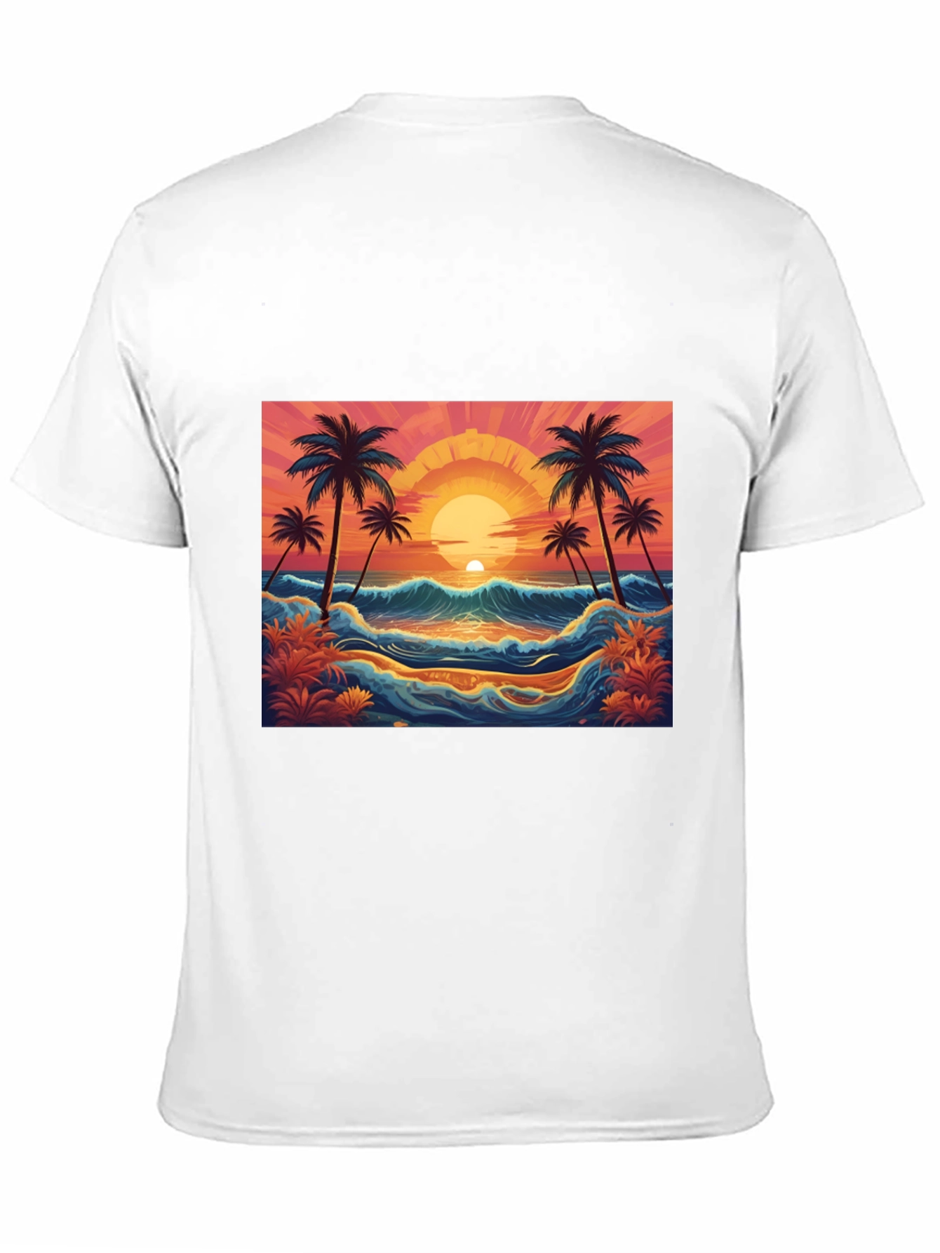 Sunset Beach Palm Tree Graphic Black Tee