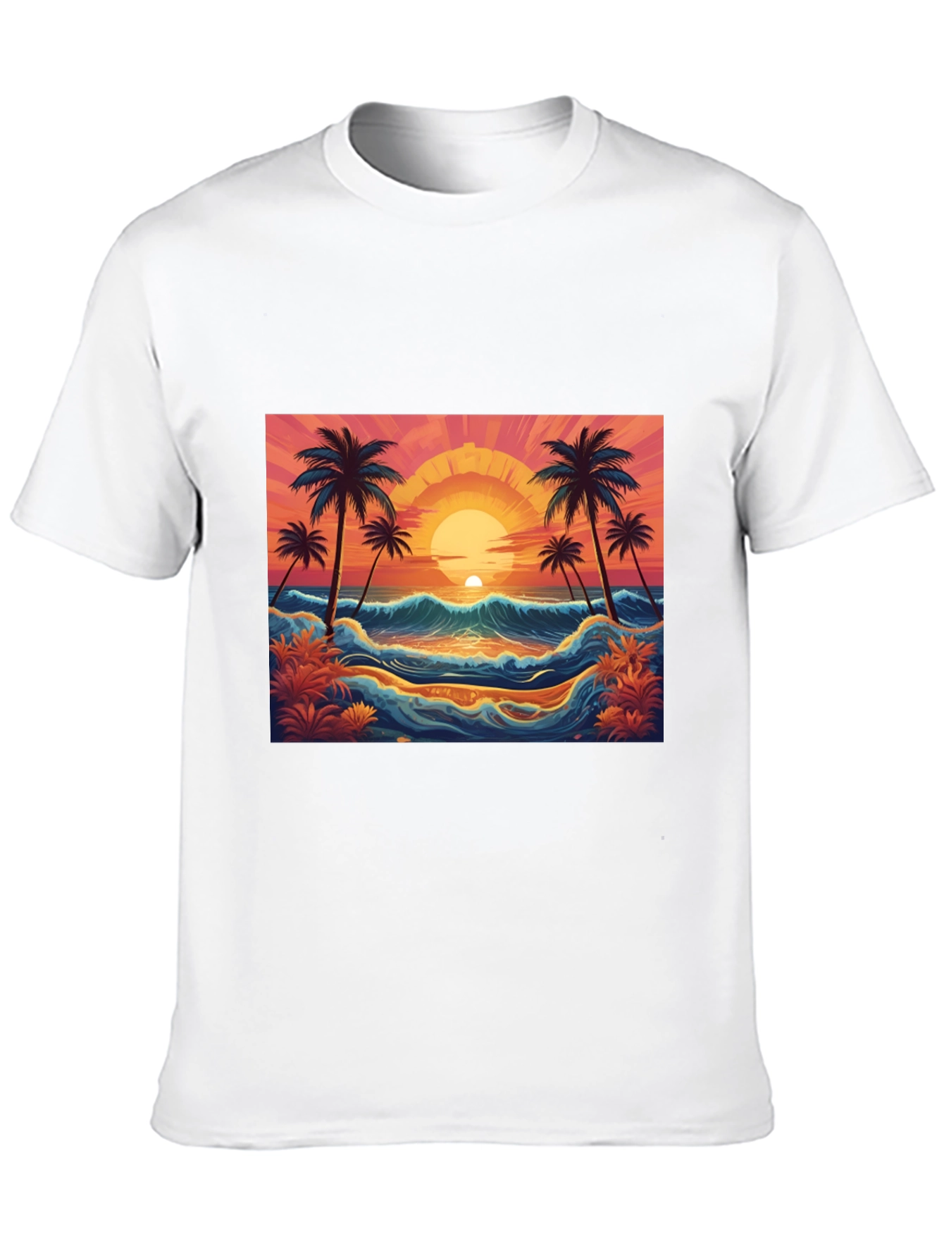 Sunset Beach Palm Tree Graphic Black Tee