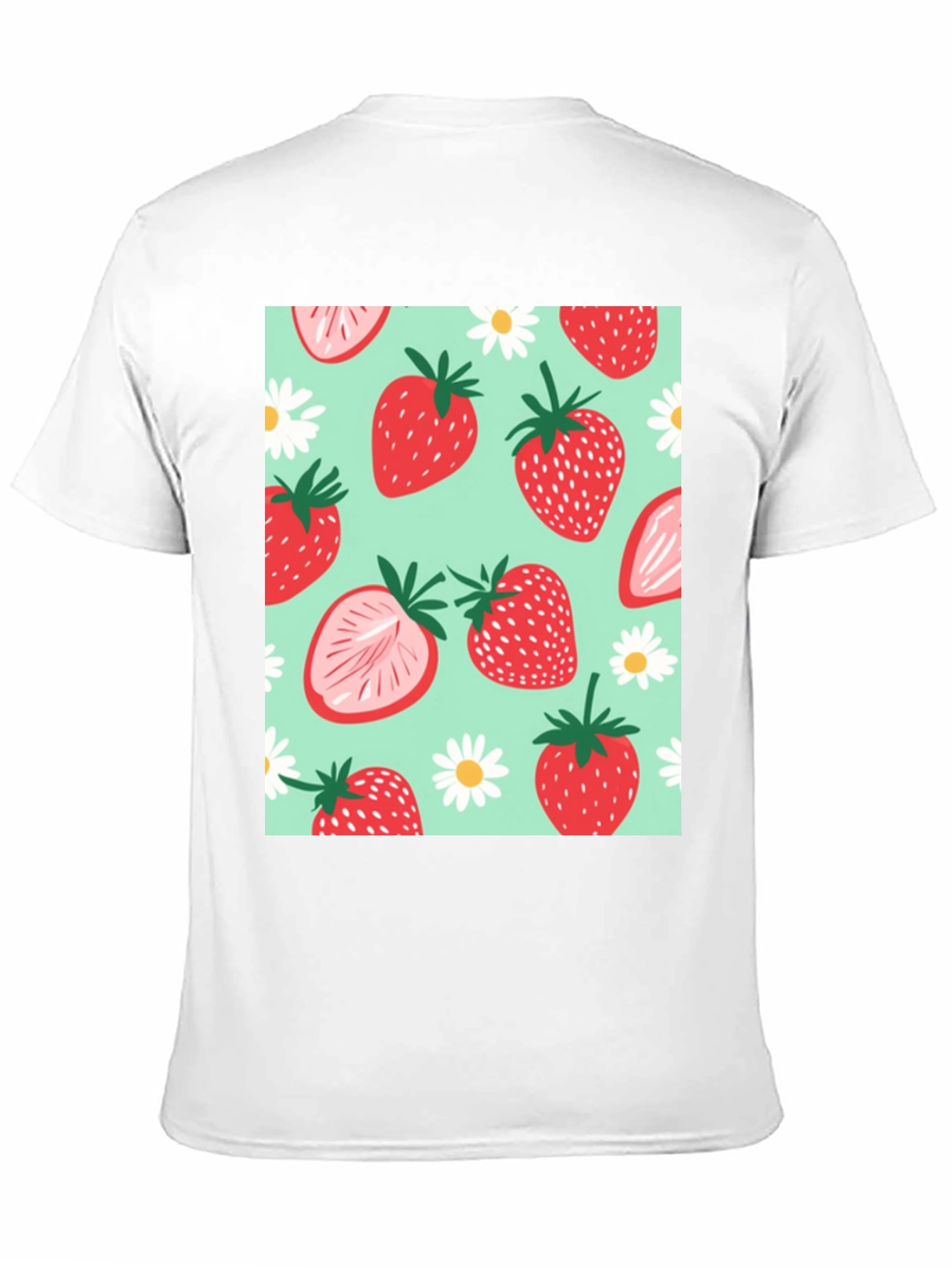 Strawberry Pattern Graphic Tee - Black Cotton T-Shirt