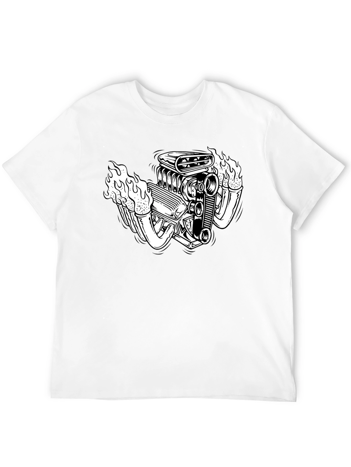 Flaming Engine Graphic Black T-Shirt