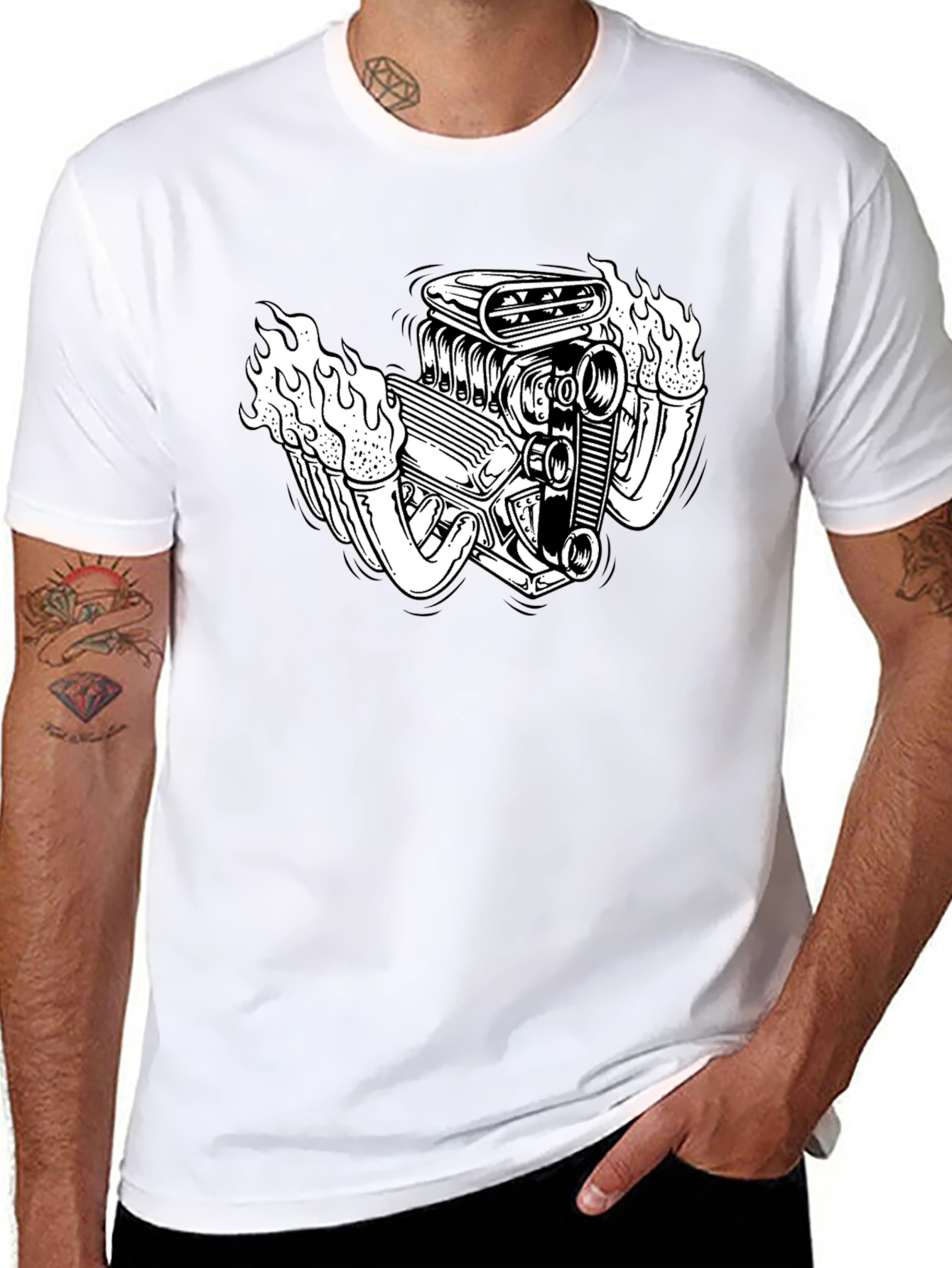Flaming Engine Graphic Black T-Shirt