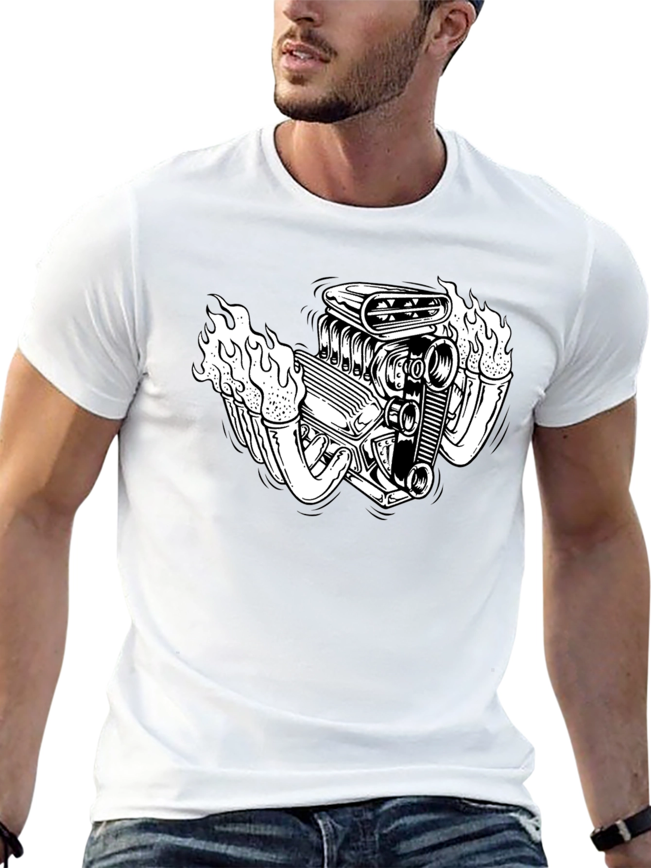 Flaming Engine Graphic Black T-Shirt