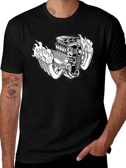 Flaming Engine Graphic Black T-Shirt
