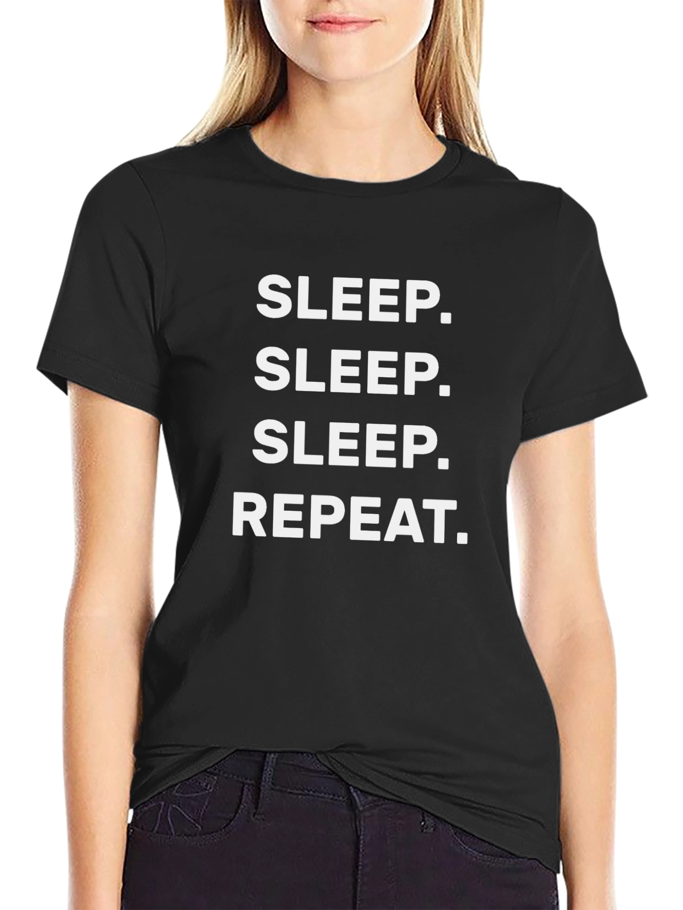 Sleep Repeat Black Cotton Graphic Tee