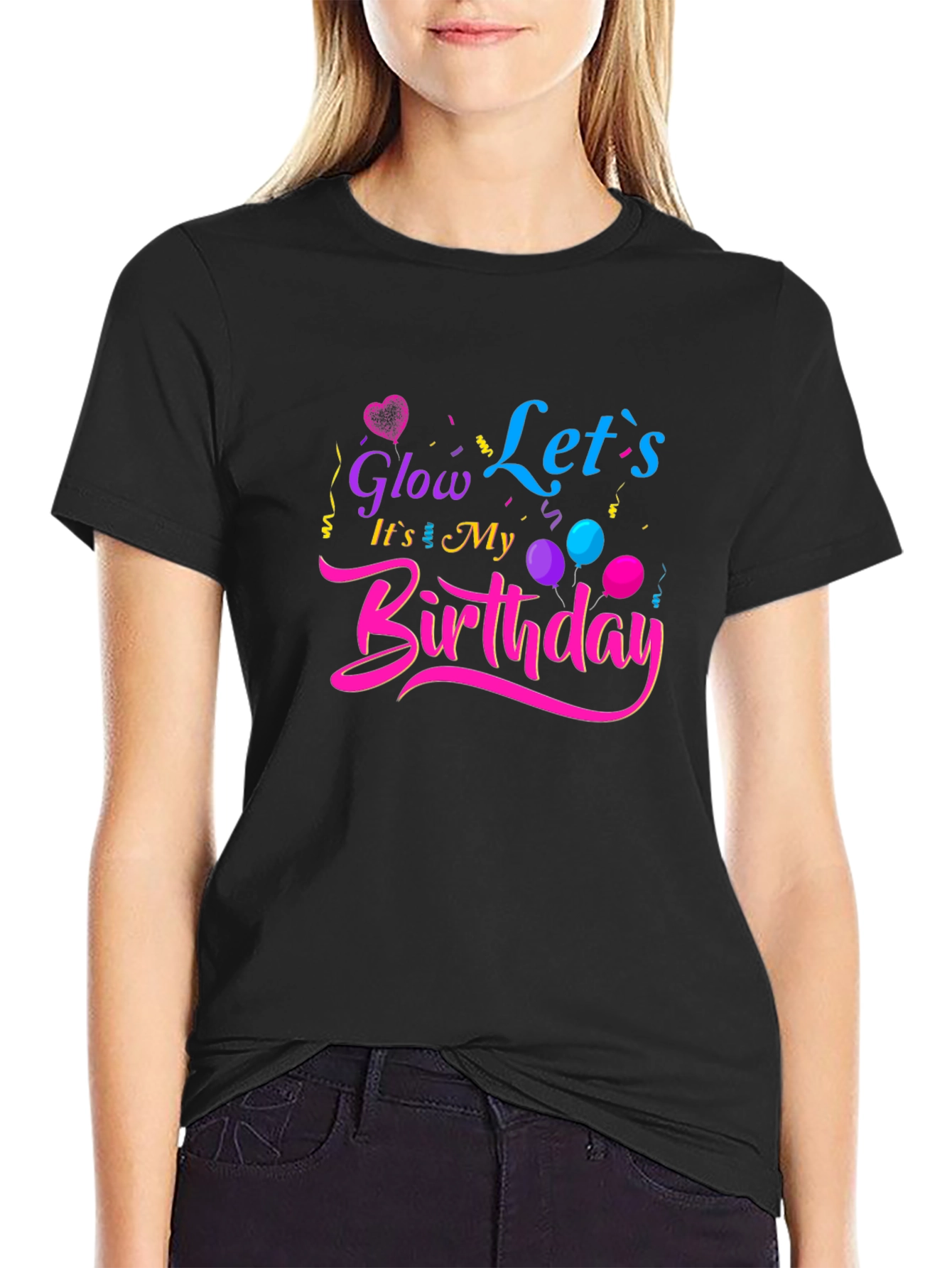 Glow Its My Birthday Black T-Shirt