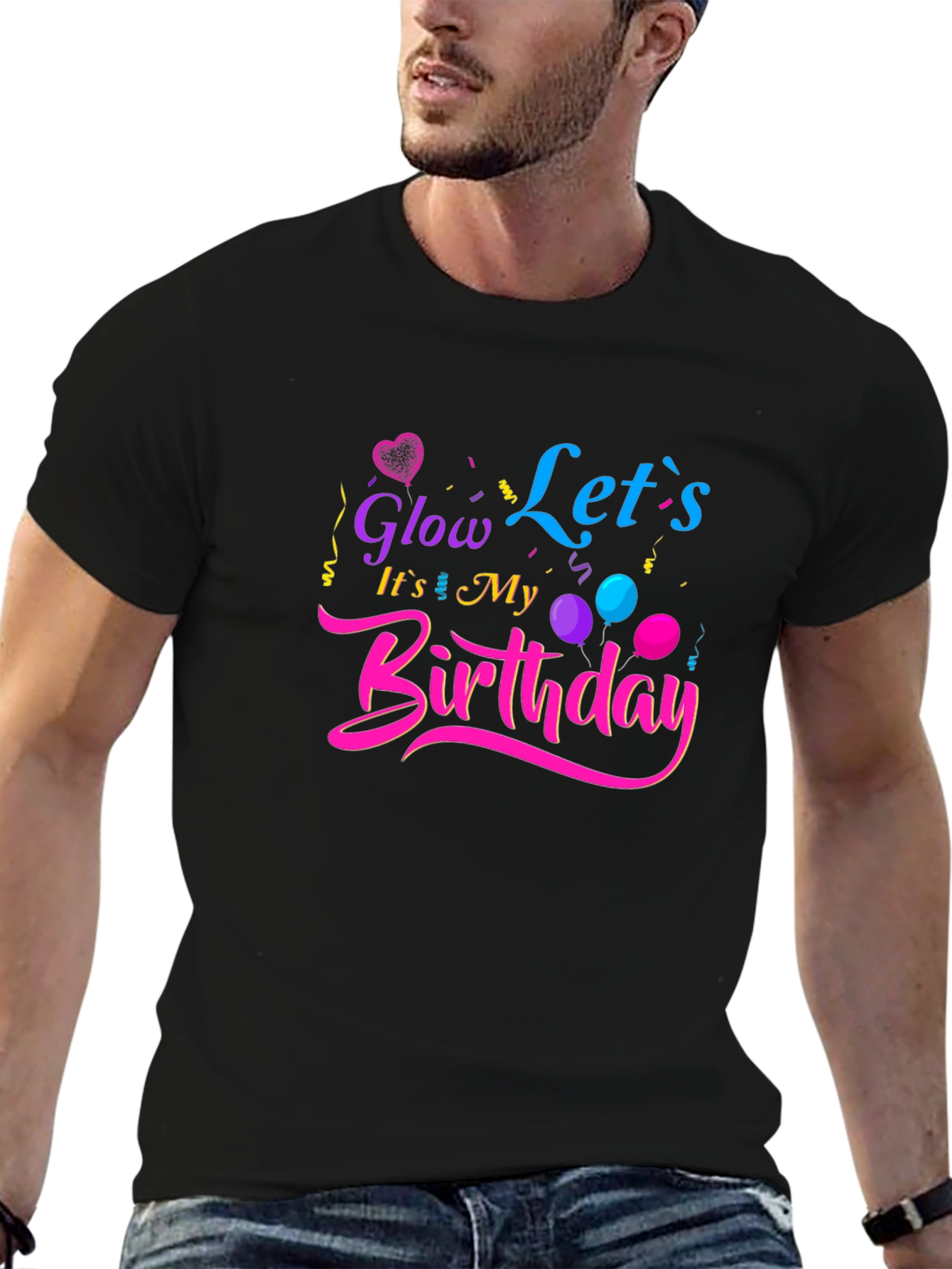 Glow Its My Birthday Black T-Shirt