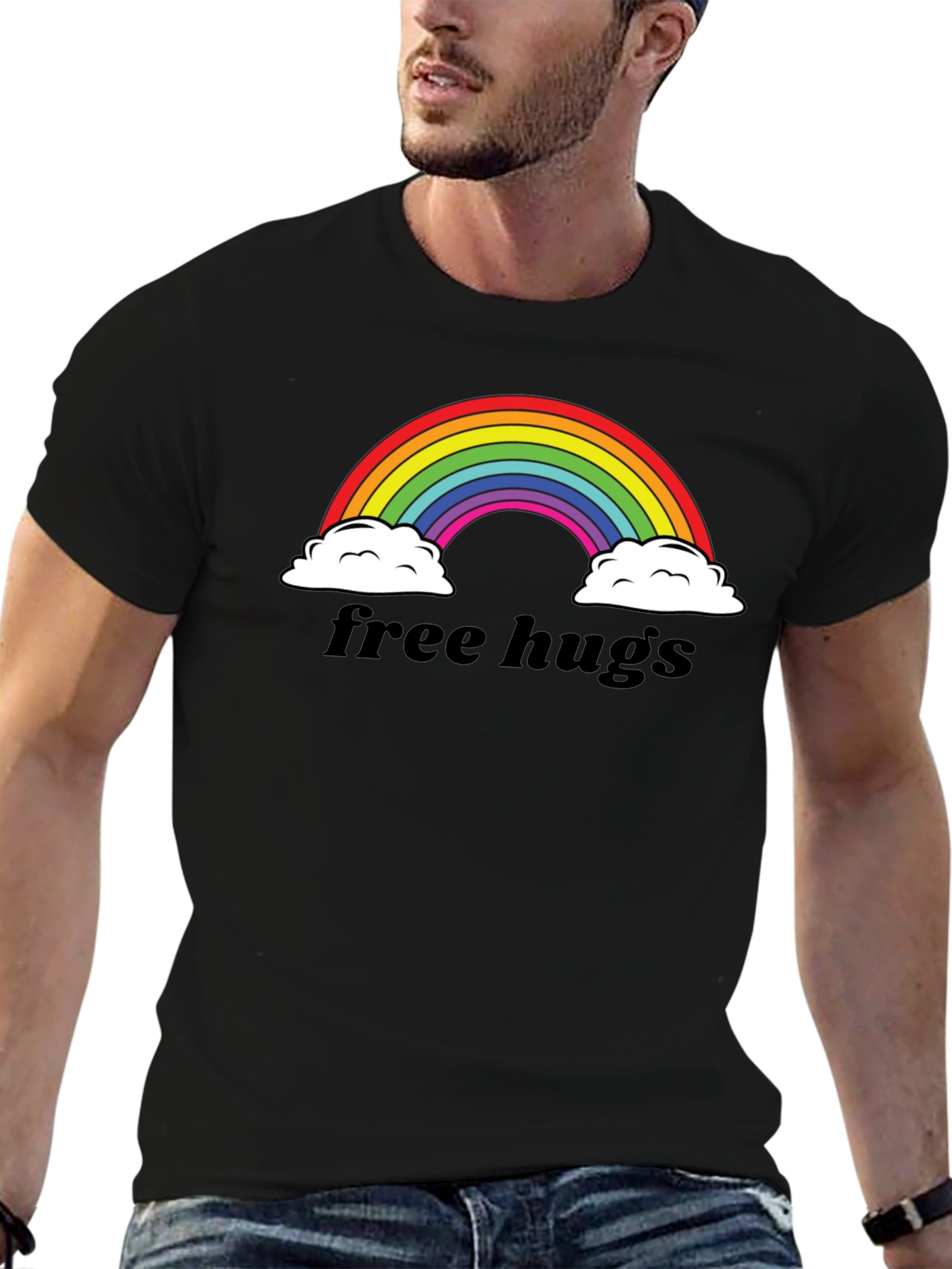 Rainbow Free Hugs Graphic Tee - Soft Cotton Blend