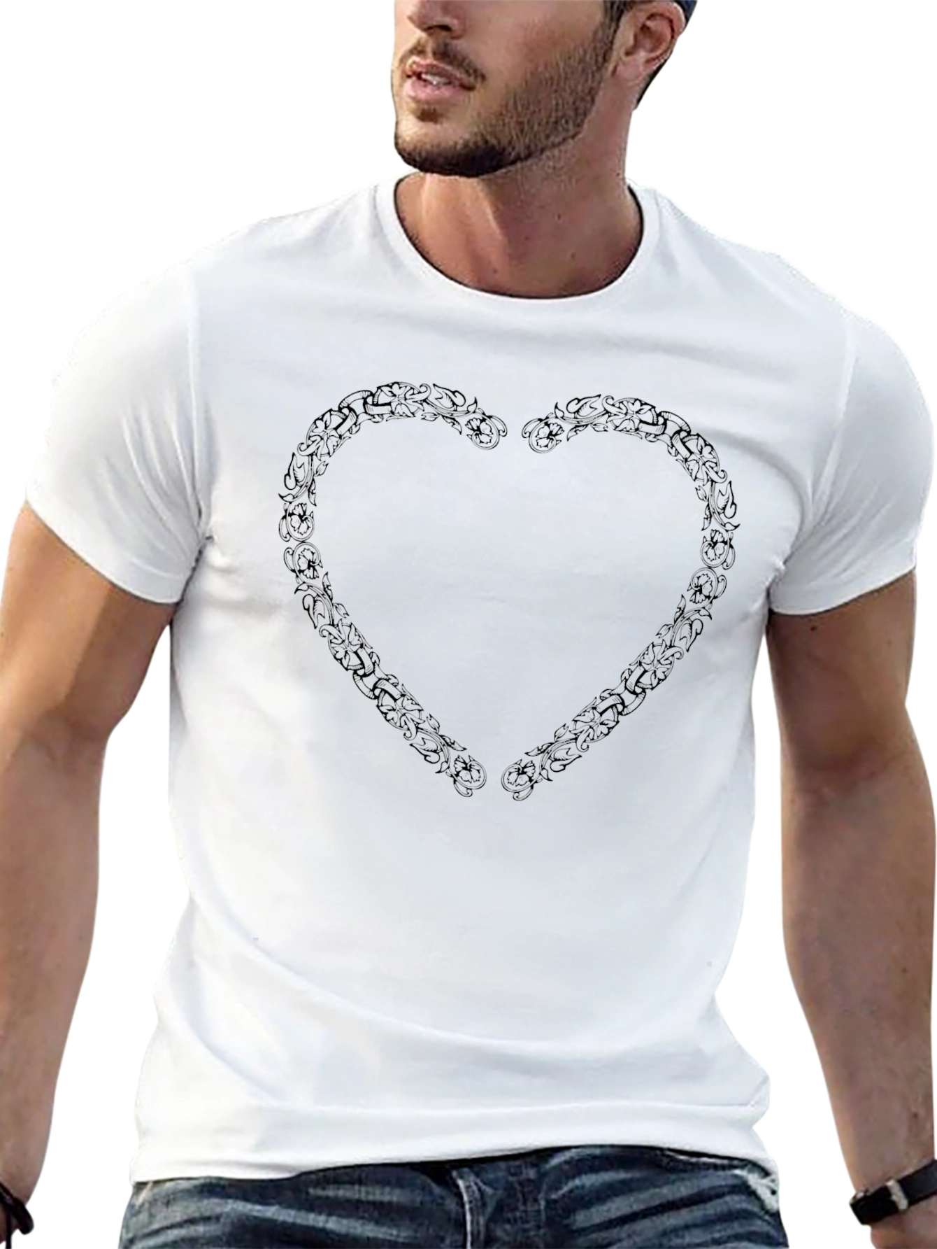 Heart Chain Graphic Black T-Shirt