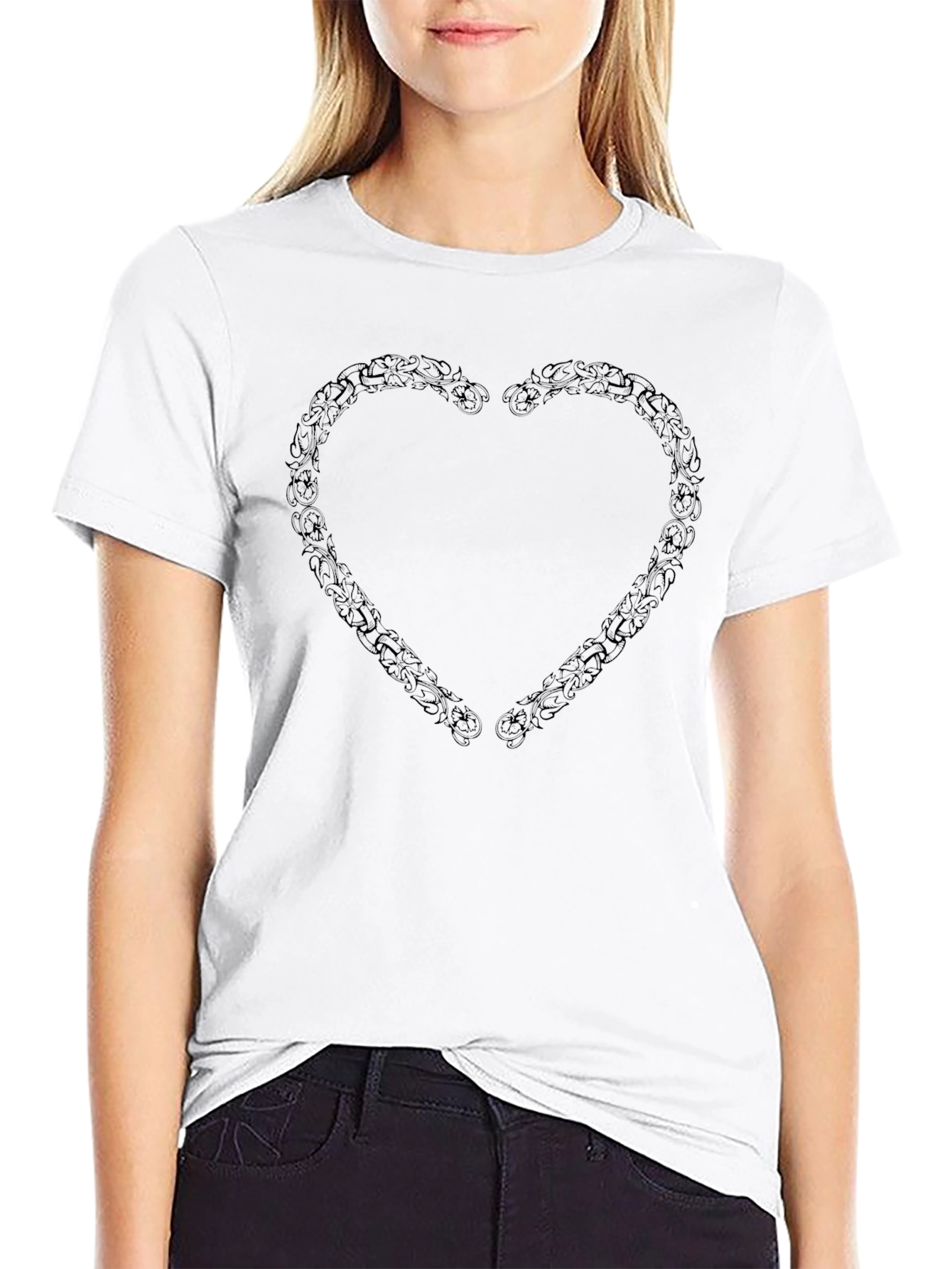 Heart Chain Graphic Black T-Shirt