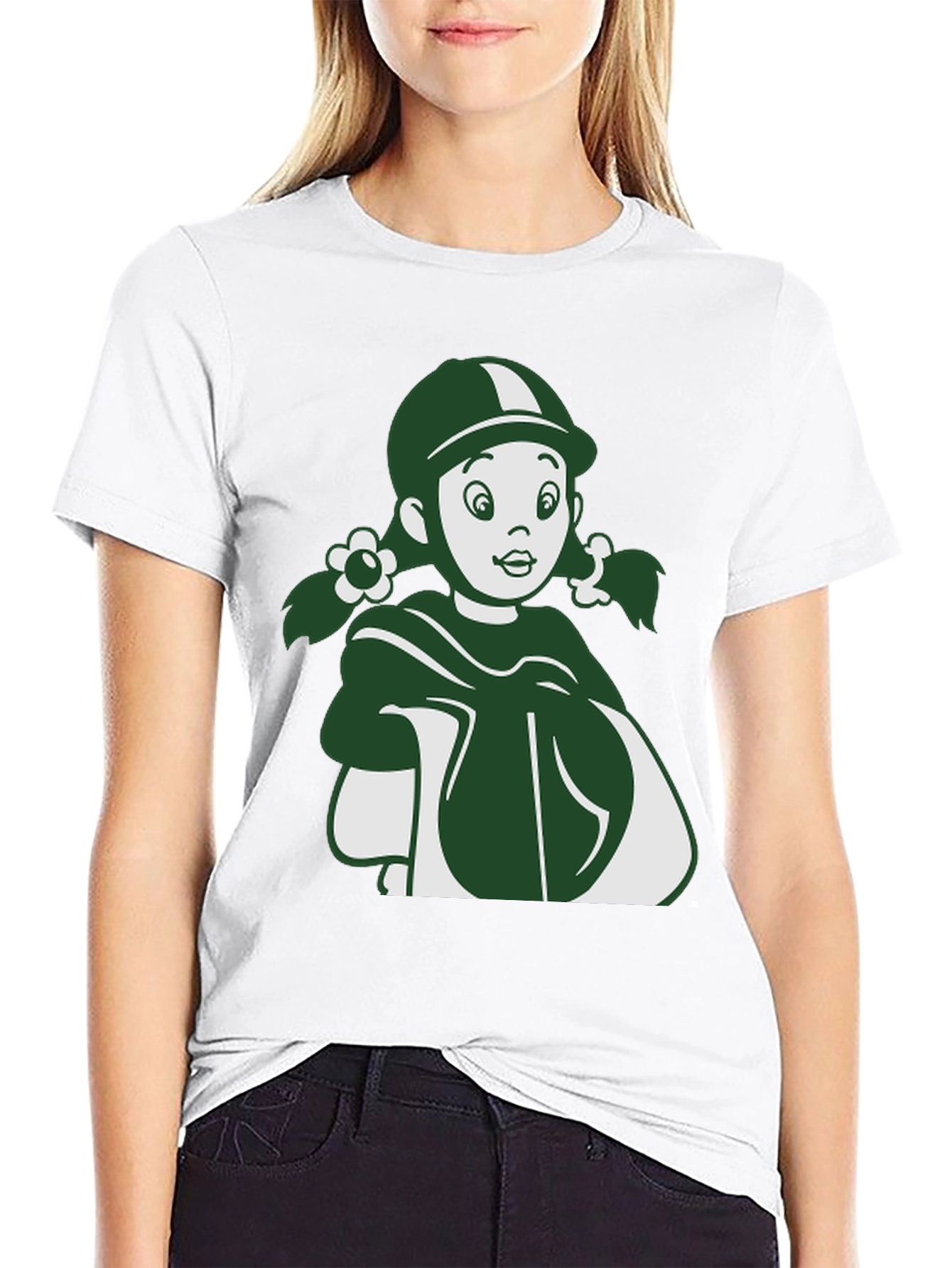 Retro Cartoon Girl Graphic Tee - Unisex Black T-Shirt