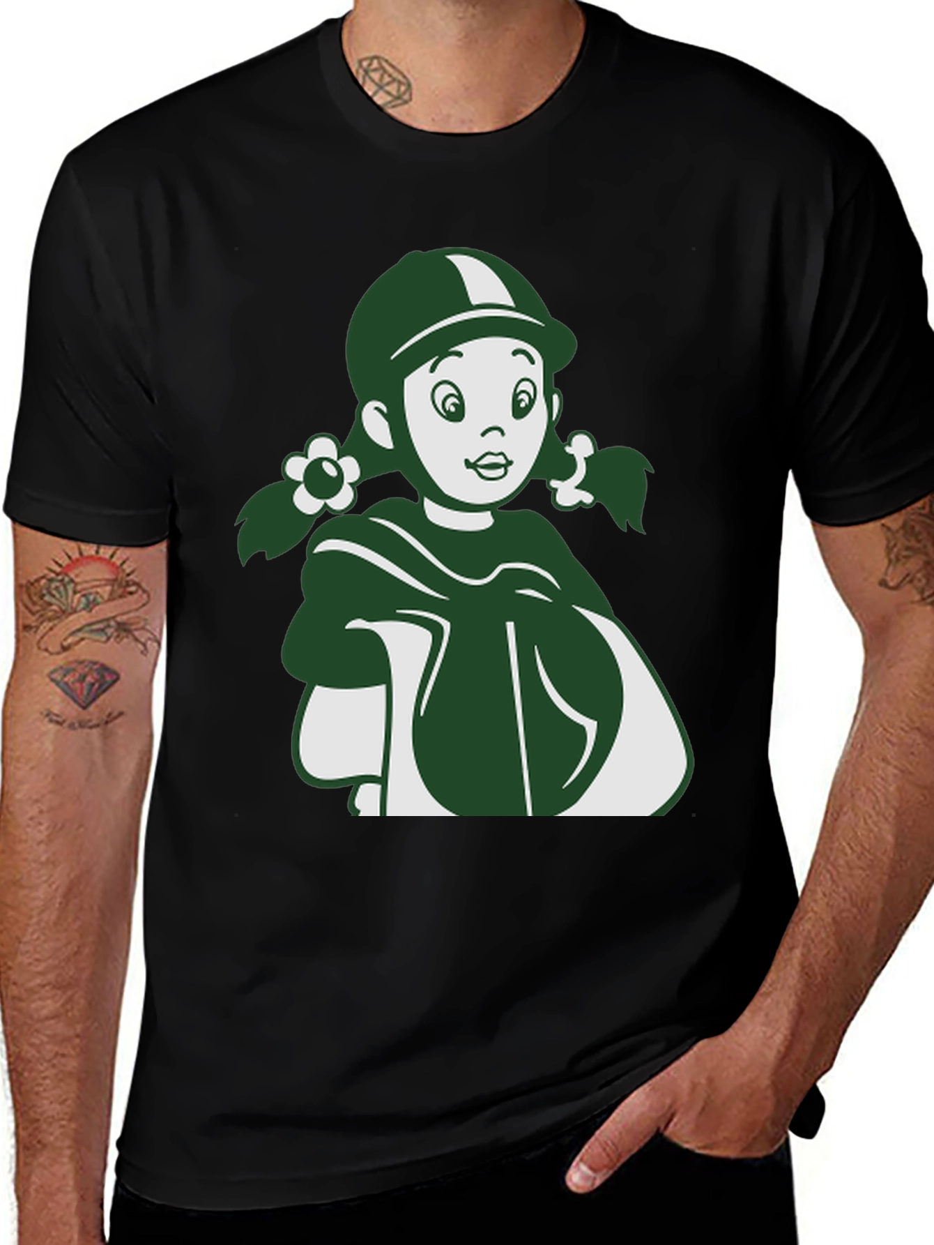 Retro Cartoon Girl Graphic Tee - Unisex Black T-Shirt