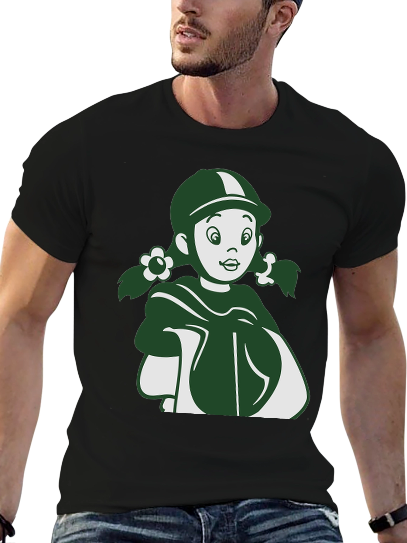 Retro Cartoon Girl Graphic Tee - Unisex Black T-Shirt