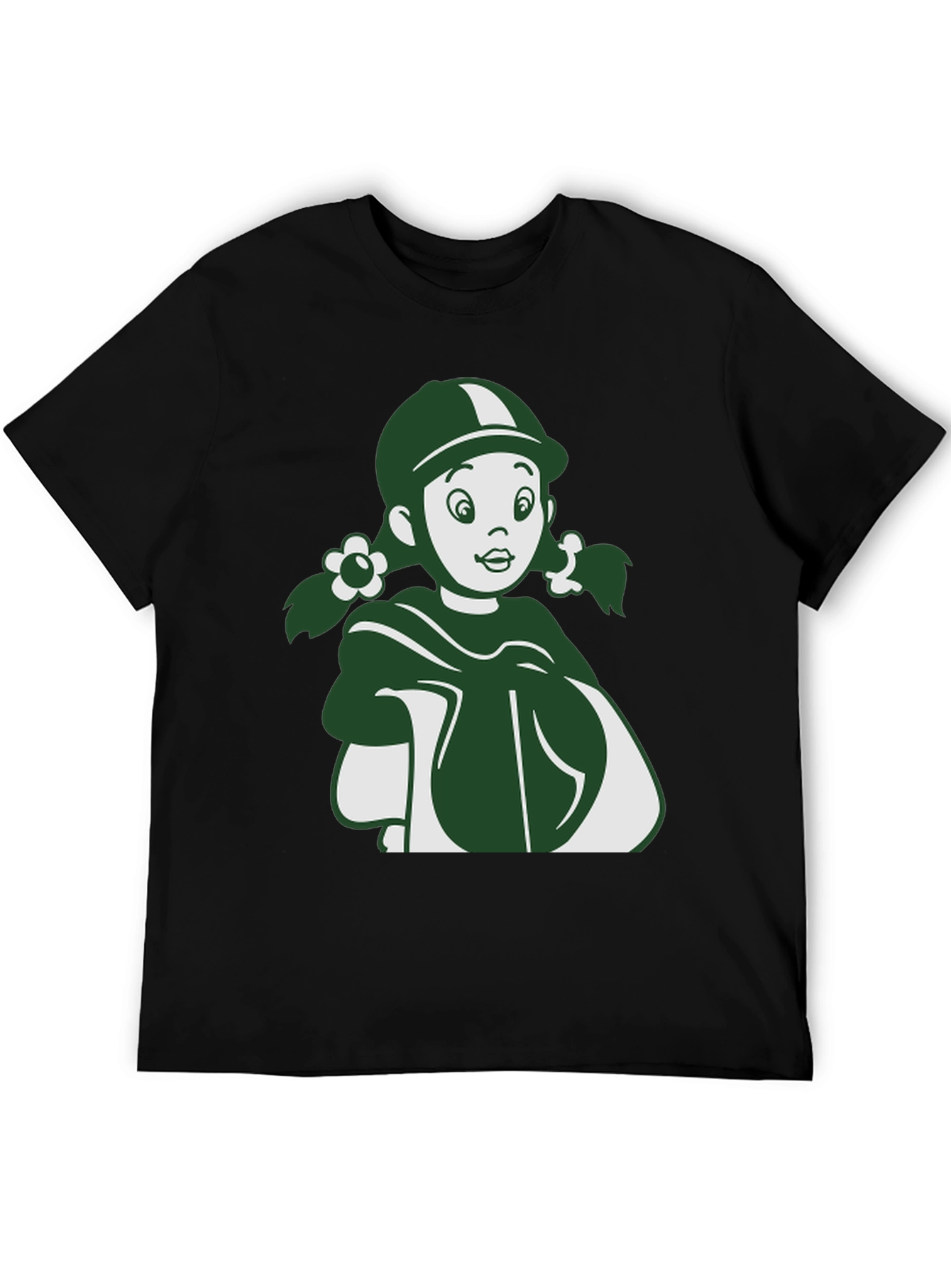 Retro Cartoon Girl Graphic Tee - Unisex Black T-Shirt