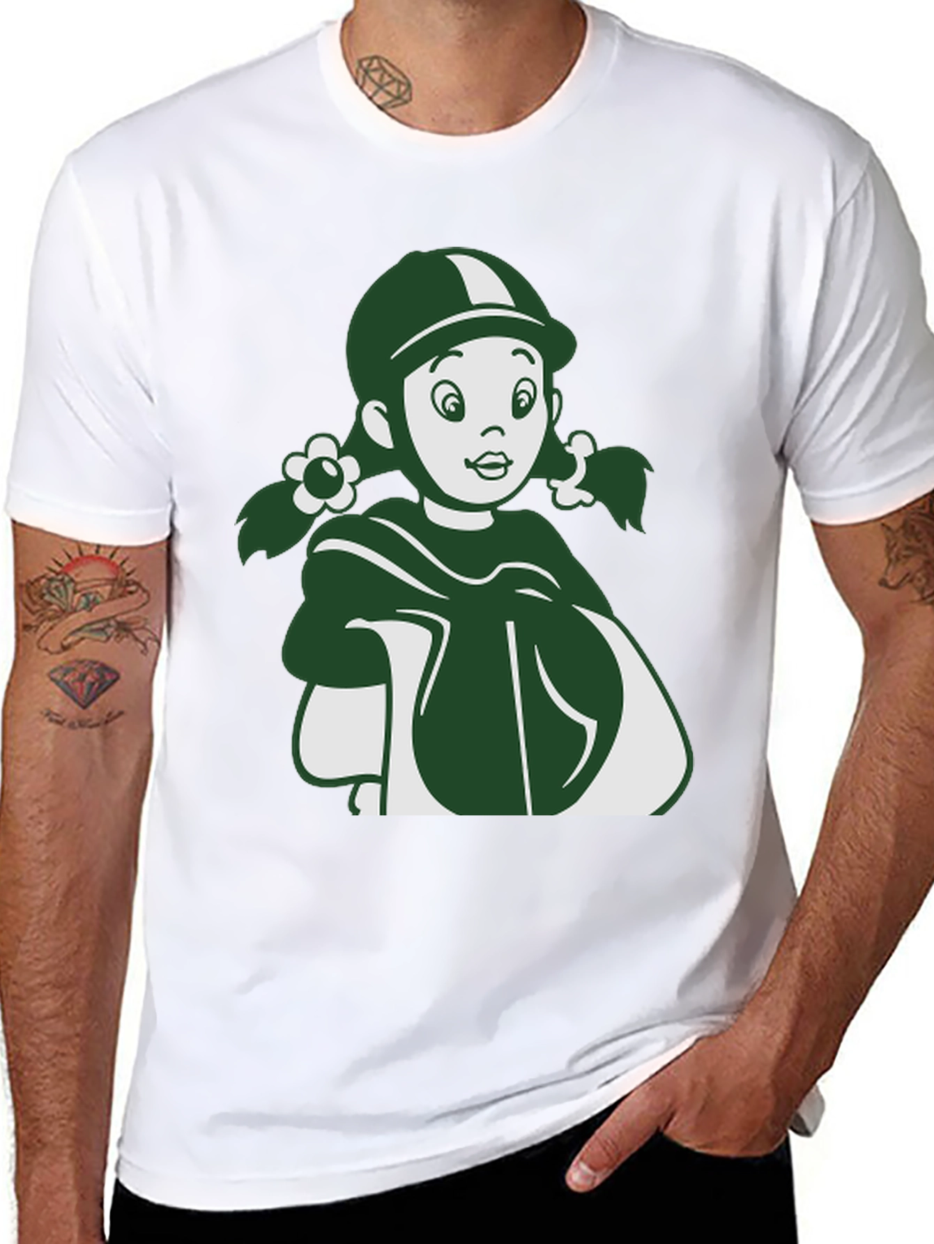 Retro Cartoon Girl Graphic Tee - Unisex Black T-Shirt