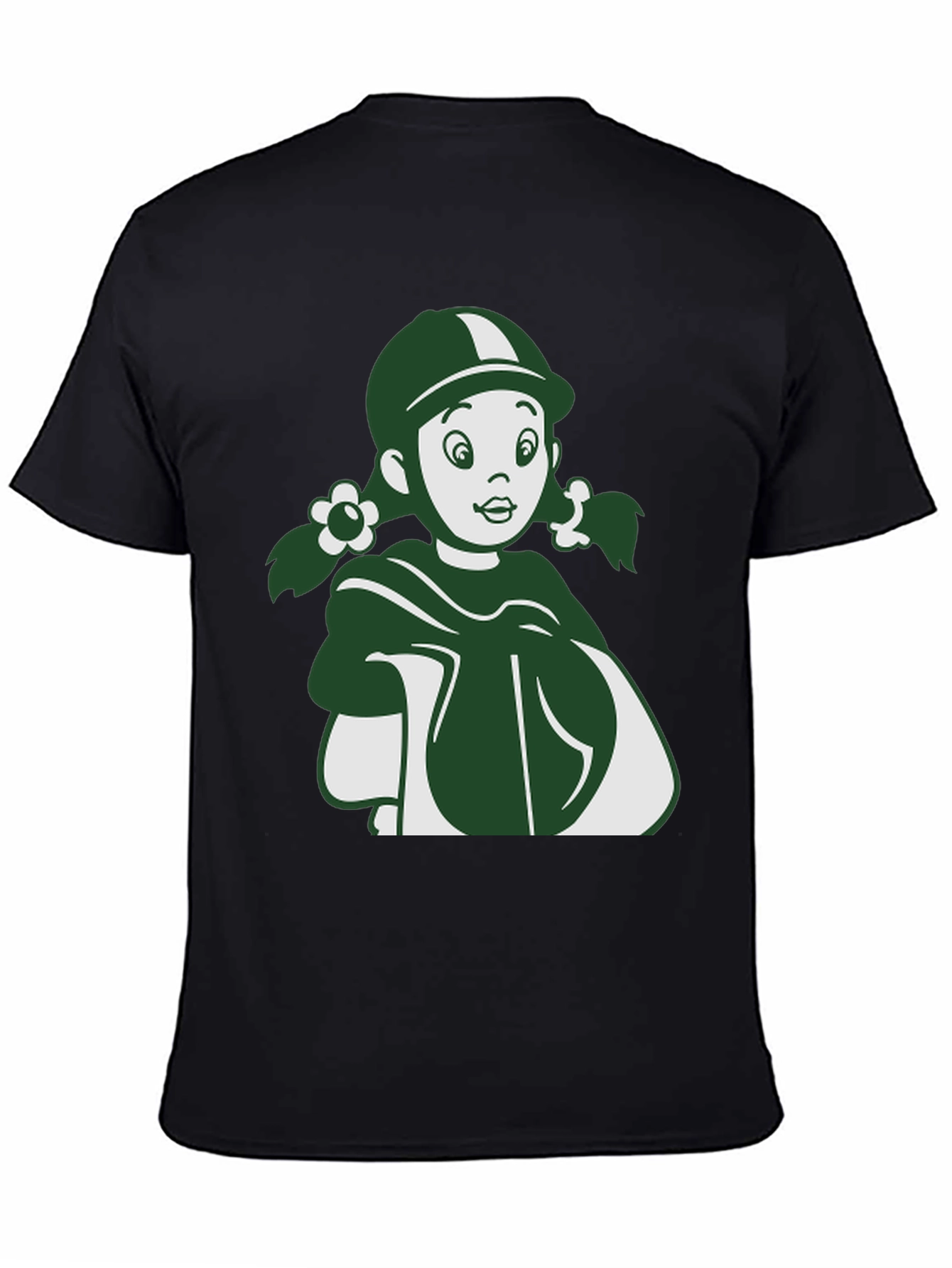Retro Cartoon Girl Graphic Tee - Unisex Black T-Shirt