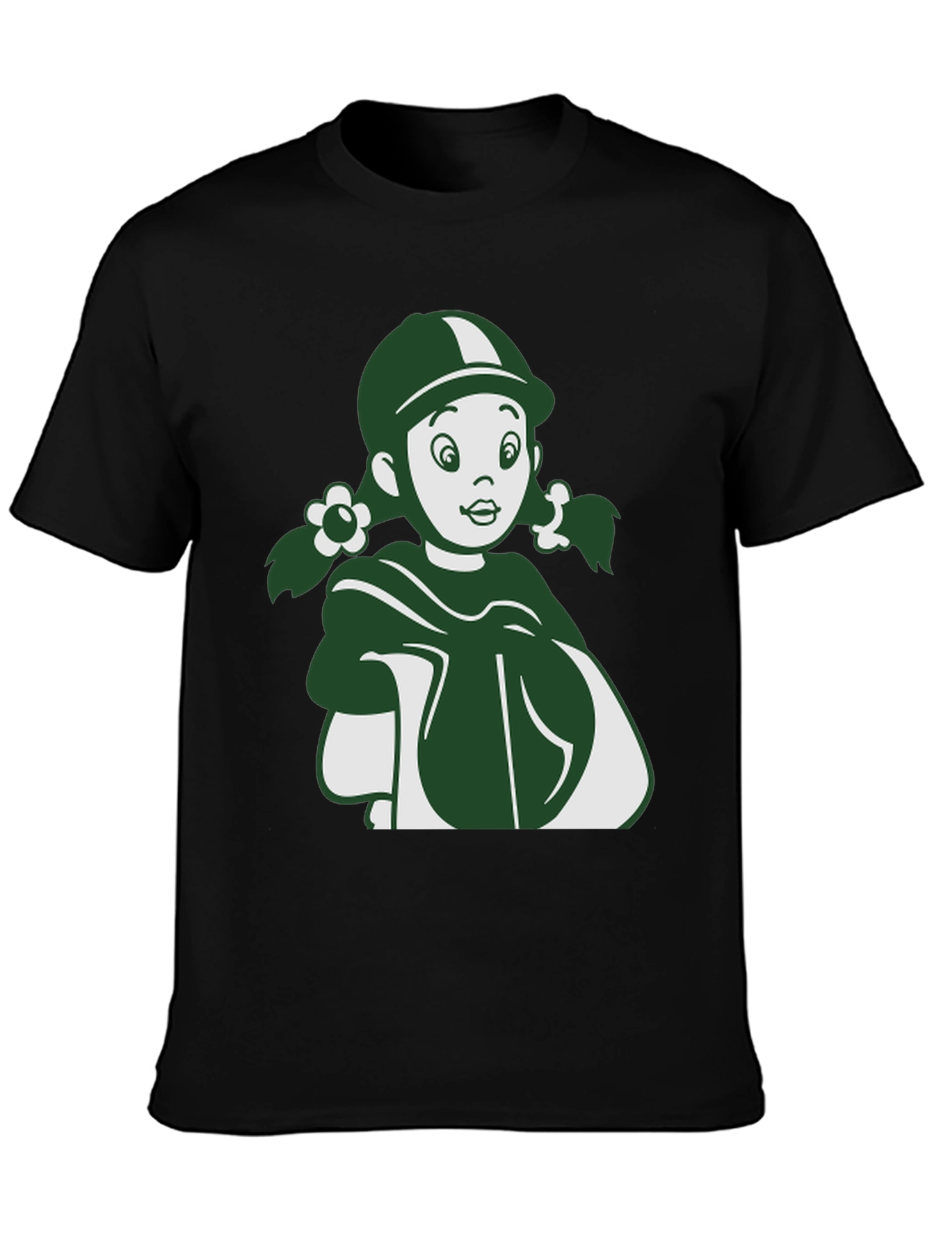 Retro Cartoon Girl Graphic Tee - Unisex Black T-Shirt