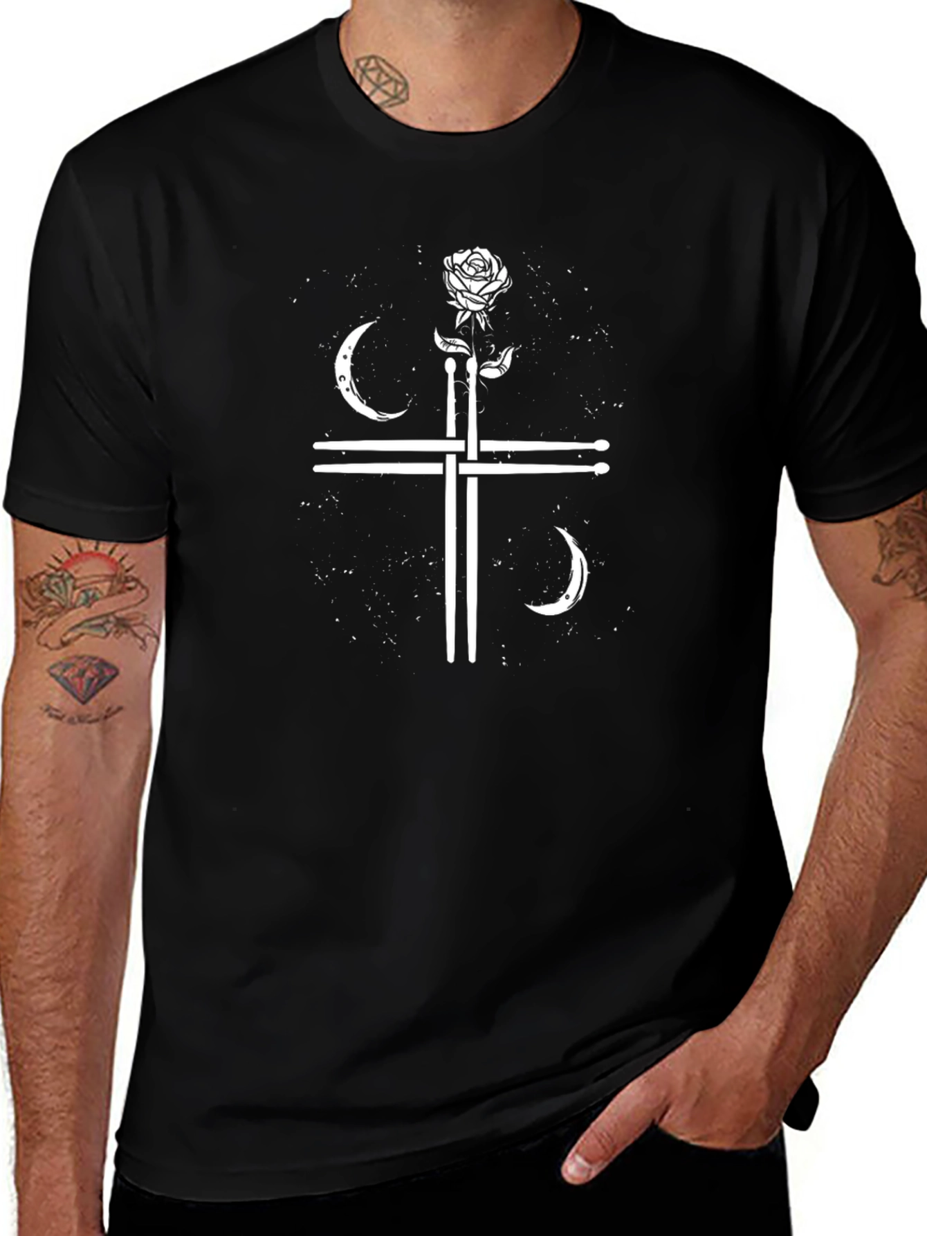 Drumsticks Cross with Rose Graphic Tee
