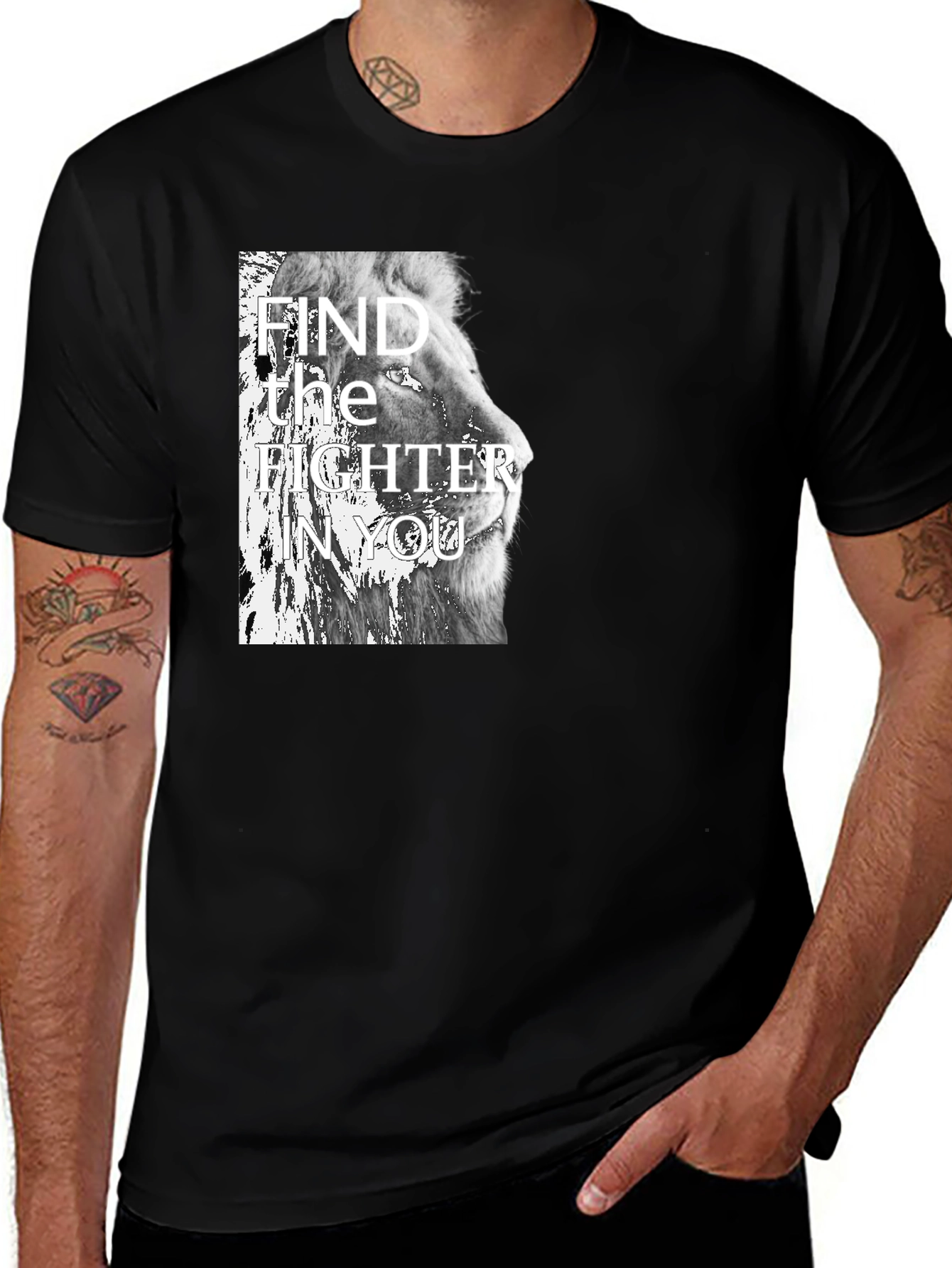 Find The Fighter Lion Graphic Black T-Shirt