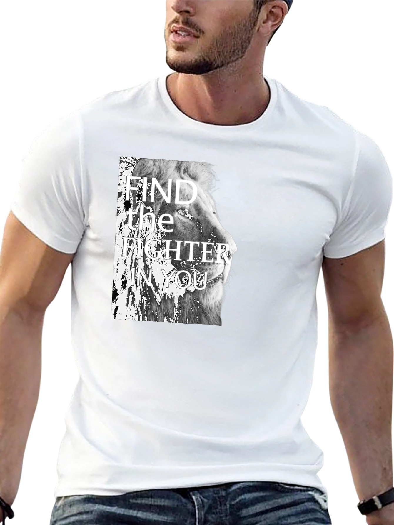 Find The Fighter Lion Graphic Black T-Shirt