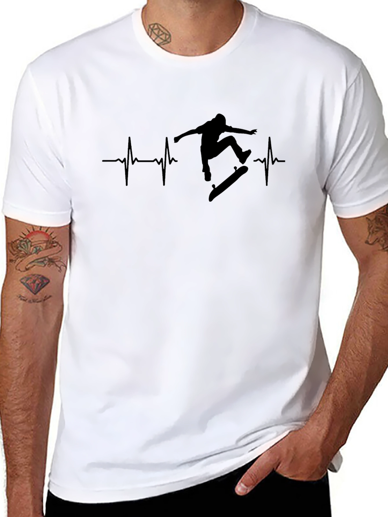 Skateboarding Heartbeat Graphic Tee - Black