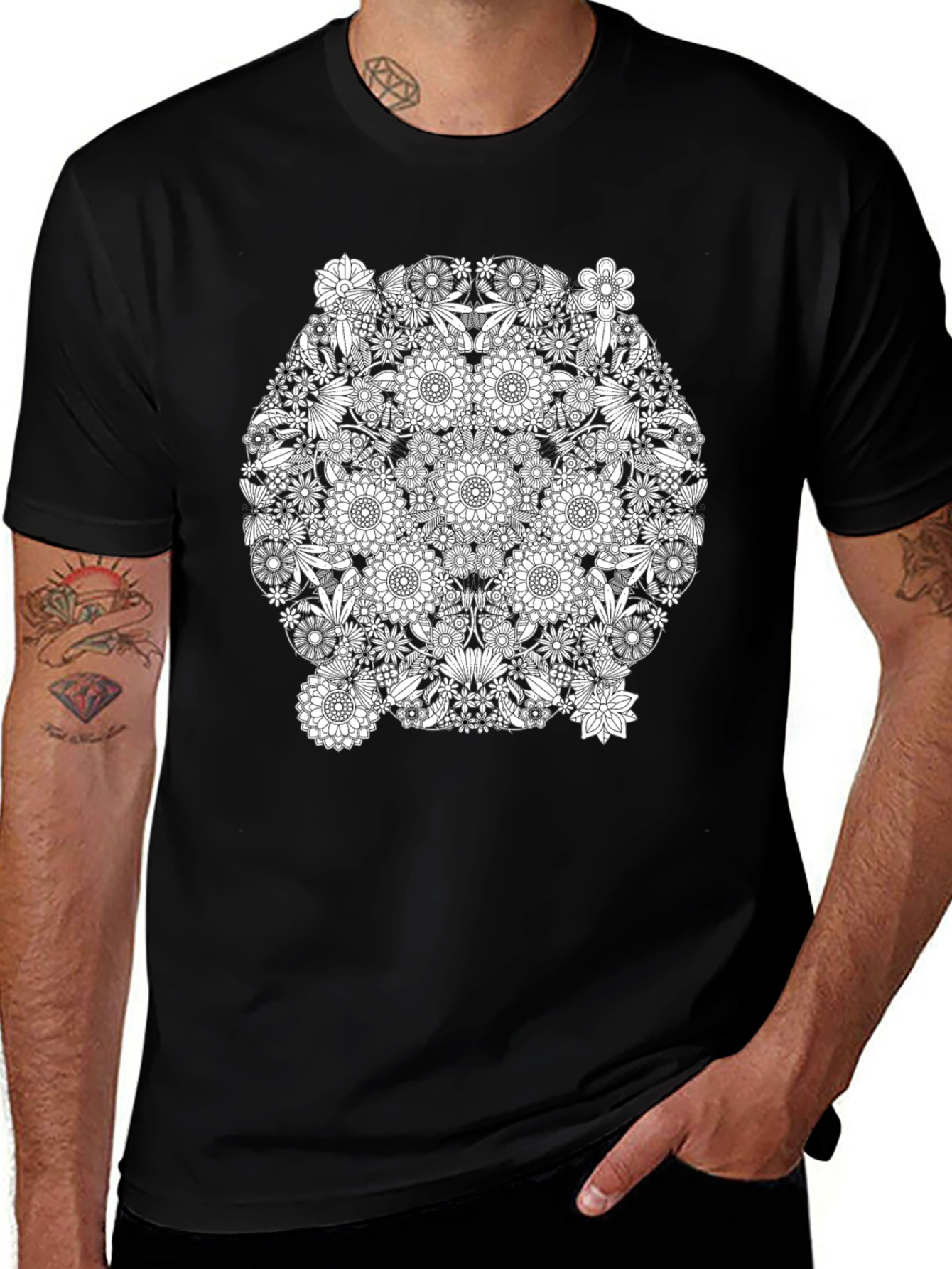 Floral Mandala Graphic Black T-Shirt