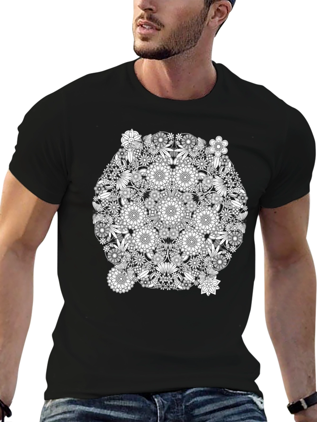 Floral Mandala Graphic Black T-Shirt
